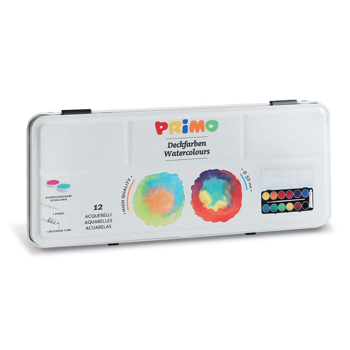 PRIMO Boîte d'aquarelle fine 12 couleurs Ø 30 mm