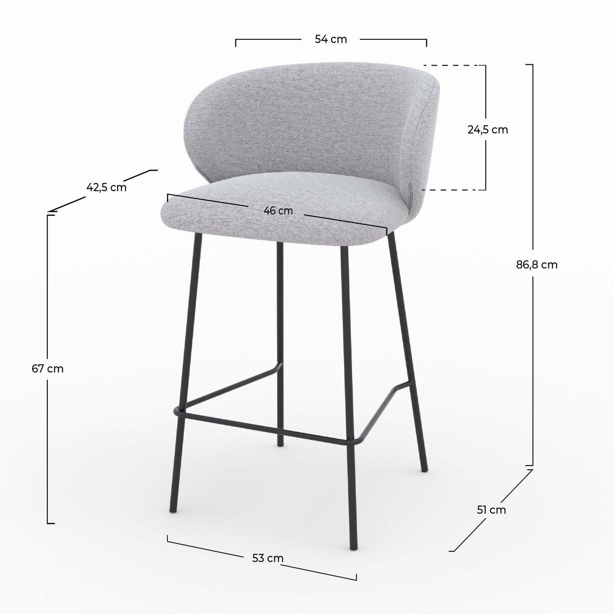 Voir la diapositive 4 : MAISON PAVANE Lot de 2 chaises pour îlot central en tissu gris clair 67 cm-victoria