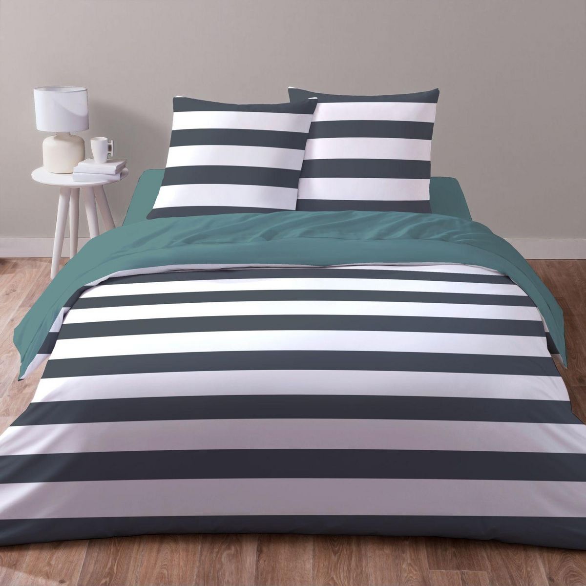 Parure housse de couette en microfibre motifs rayures RAYÉ