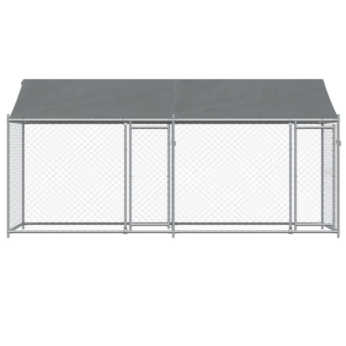 VIDAXL Cage pour chien avec toit et portes gris 4x2x2m acier galvanise