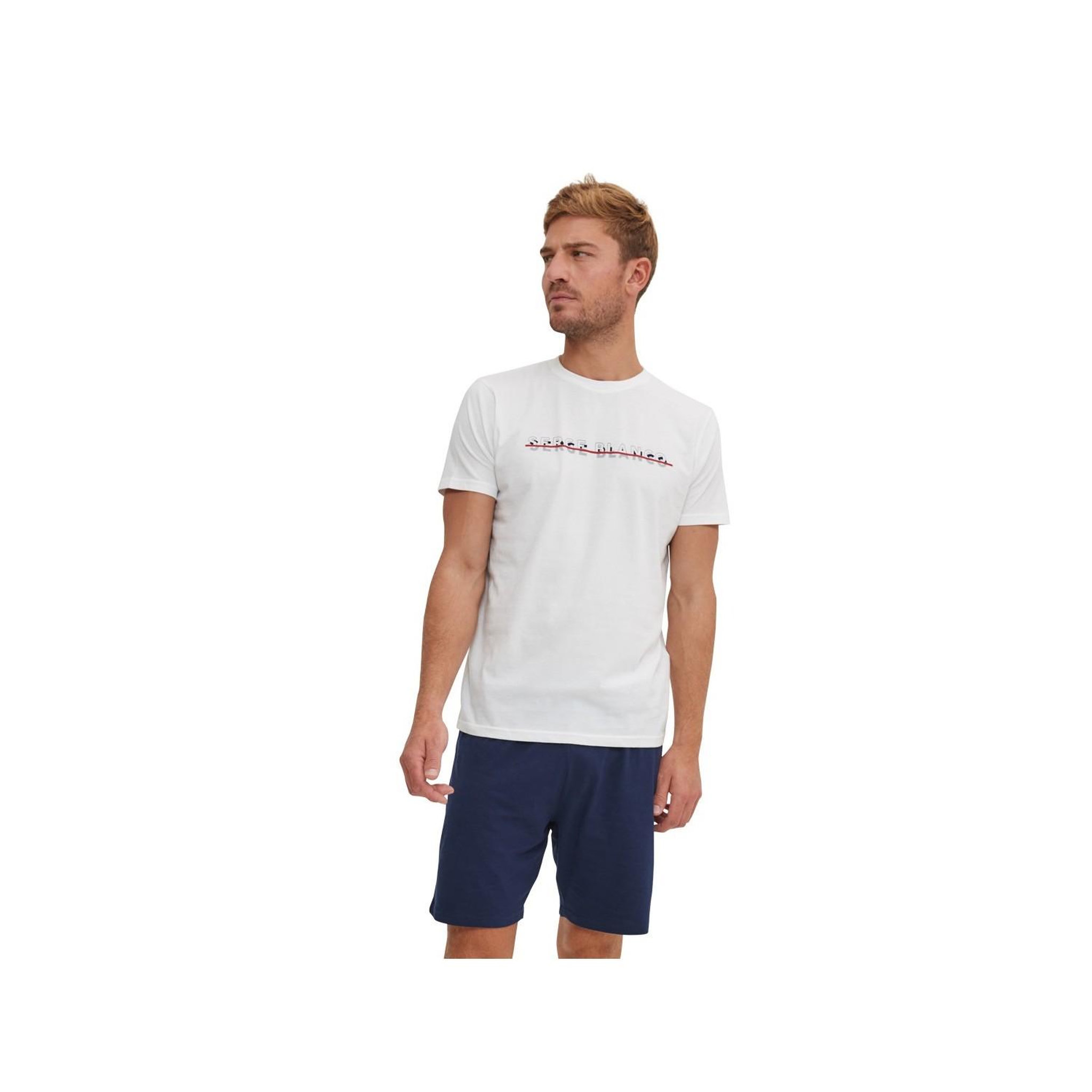 Voir la diapositive 1 : SERGE BLANCO Ensemble pyjama court tshirt col rond homme en coton