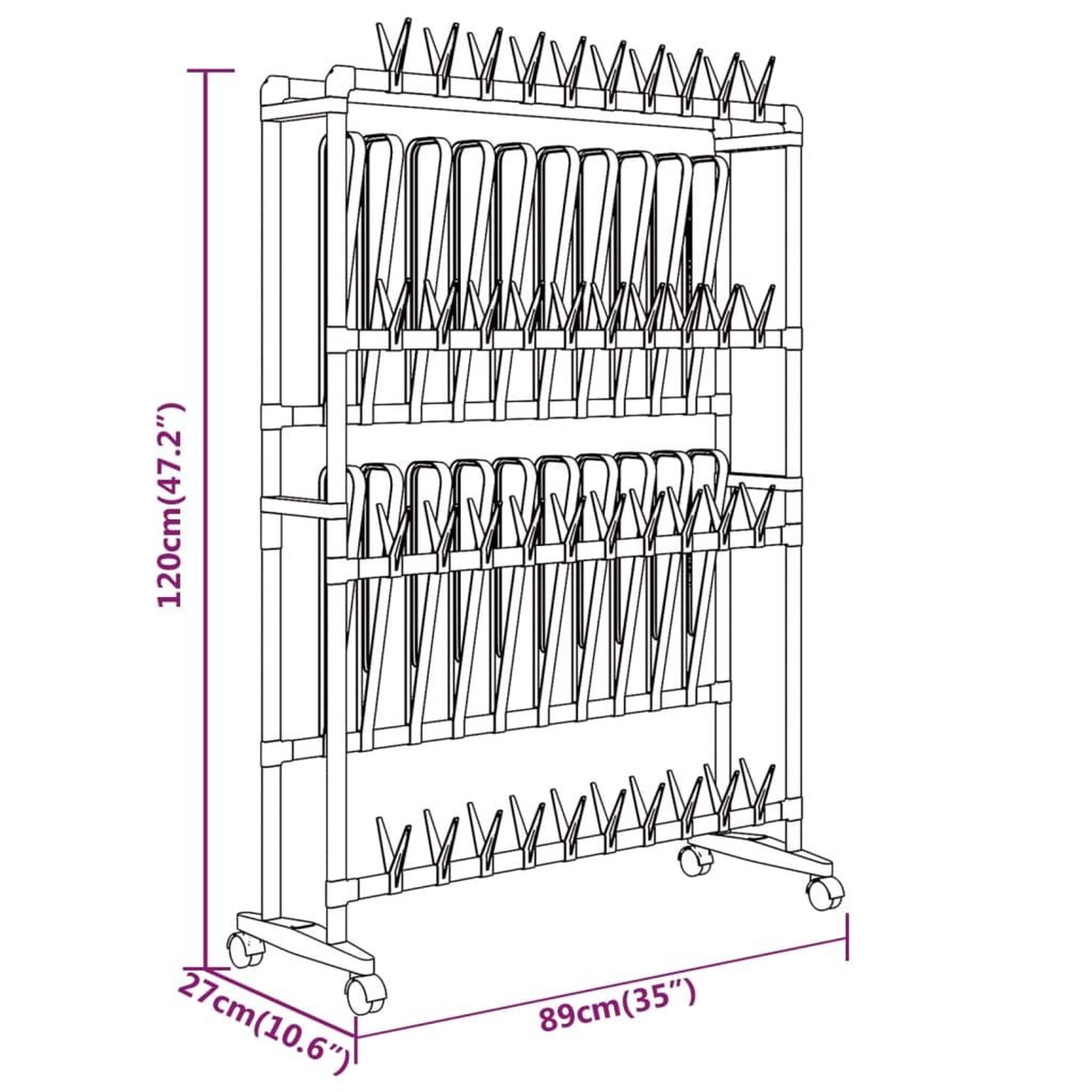 Voir la diapositive 6 : VIDAXL Etagere a chaussures avec roulettes Argente 89x27x120 cm