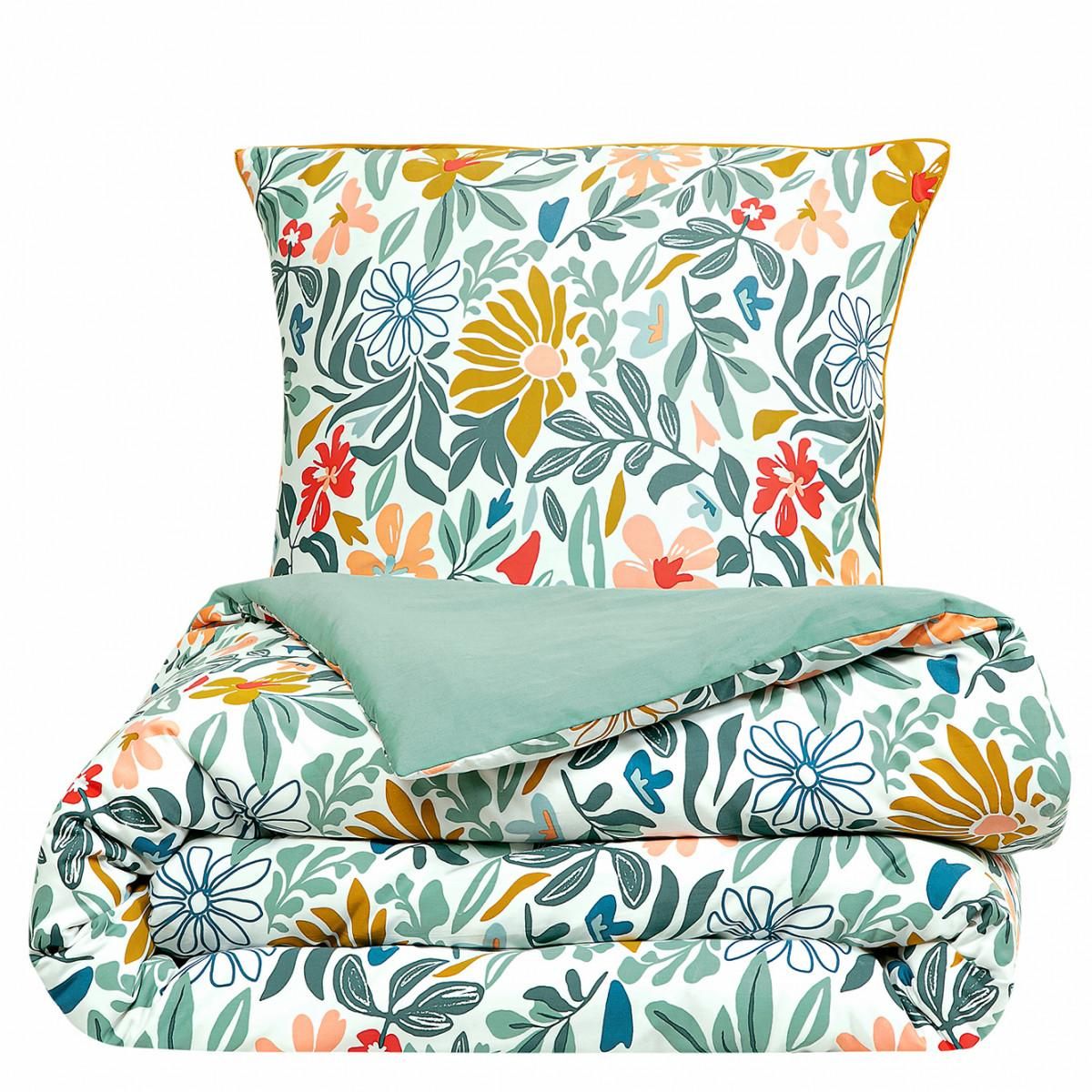 FUTURE HOME Parure de lit 2 personnes en satin de coton imprimé floral