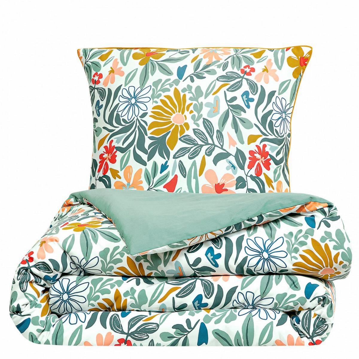 FUTURE HOME Parure de lit 2 personnes en satin de coton imprimé floral