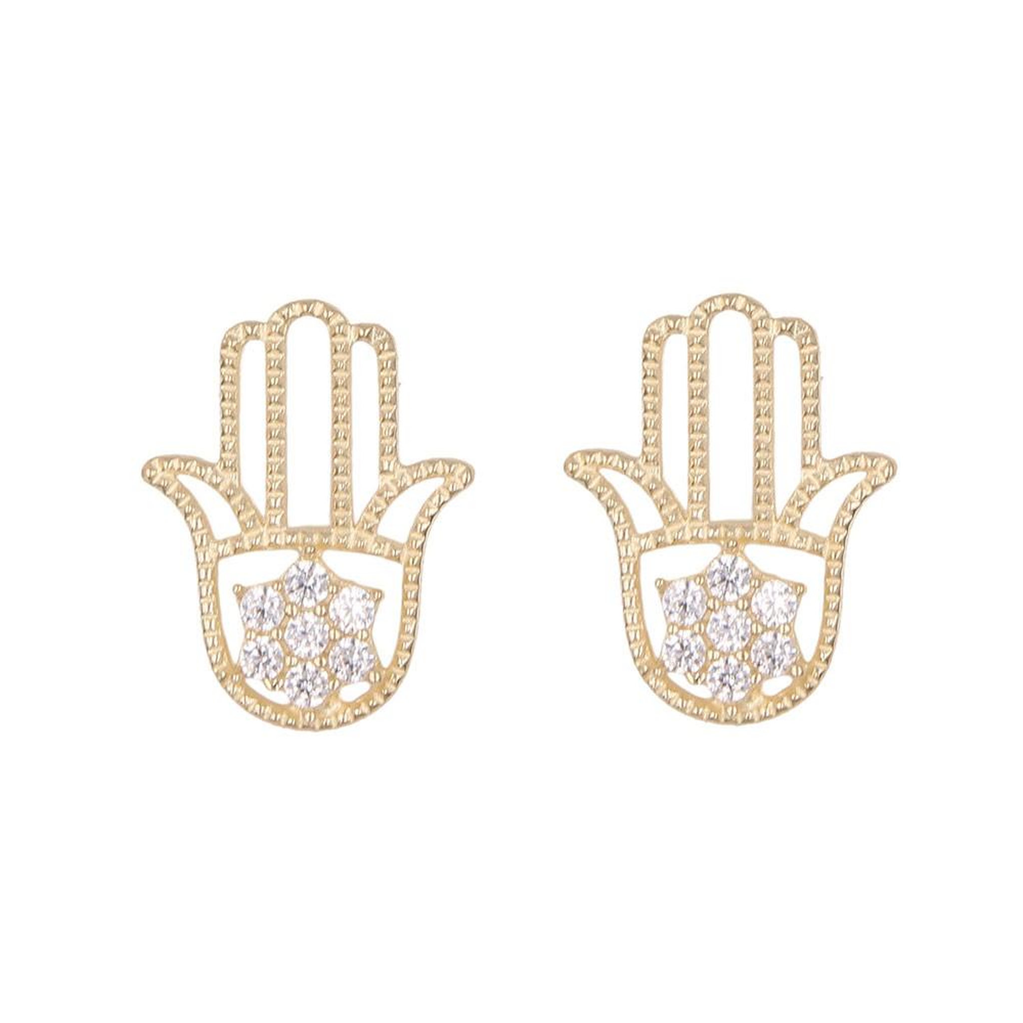 L'ATELIER D'AZUR Boucles d'Oreilles Main de Fatma - Or Jaune - Femme et Enfant