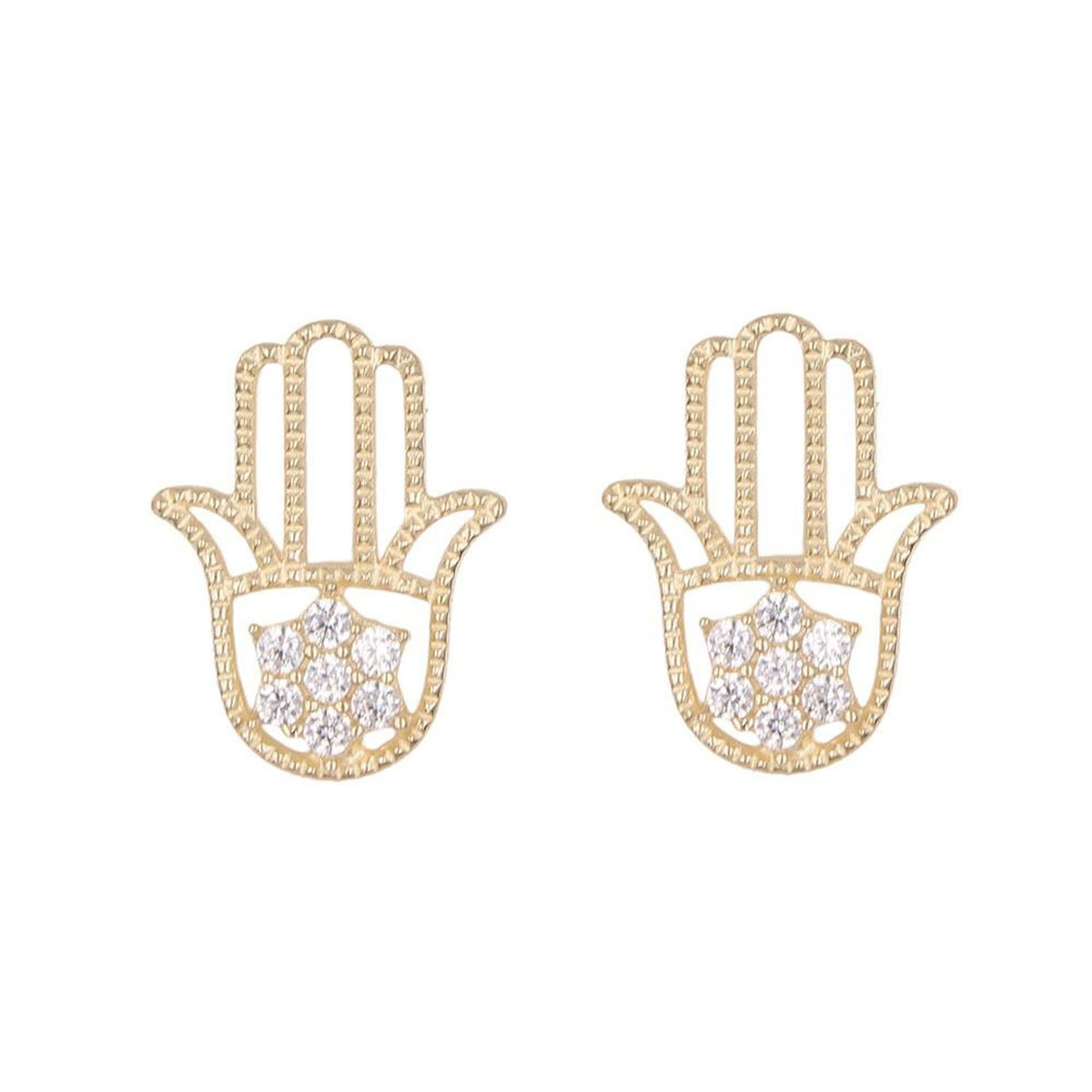 L'ATELIER D'AZUR Boucles d'Oreilles Main de Fatma - Or Jaune - Femme et Enfant
