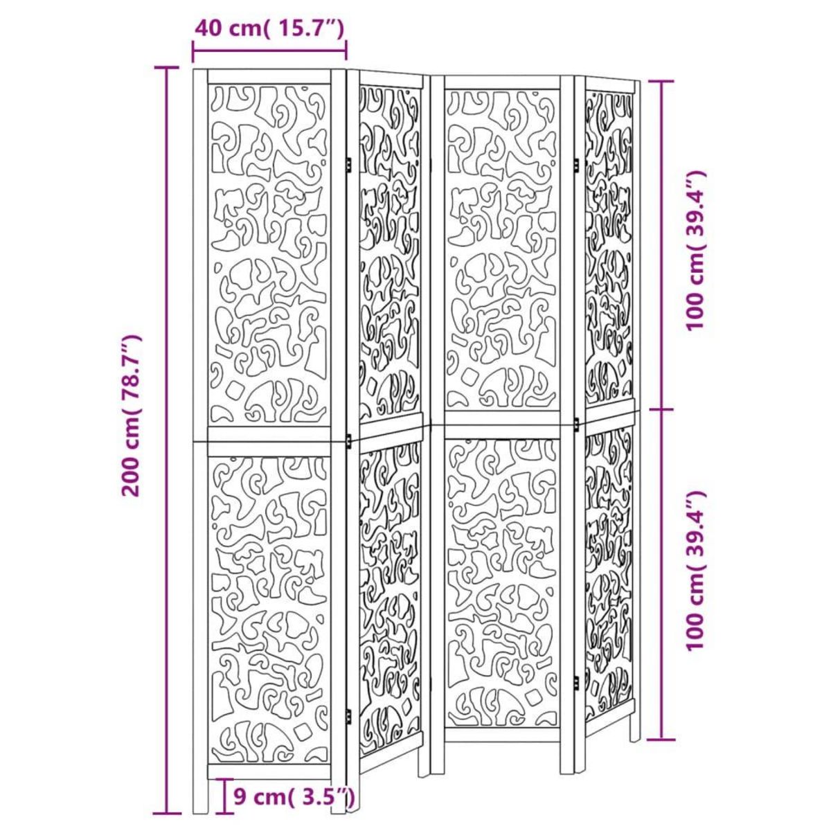 VIDAXL Cloison de separation 4 panneaux noir bois de paulownia massif