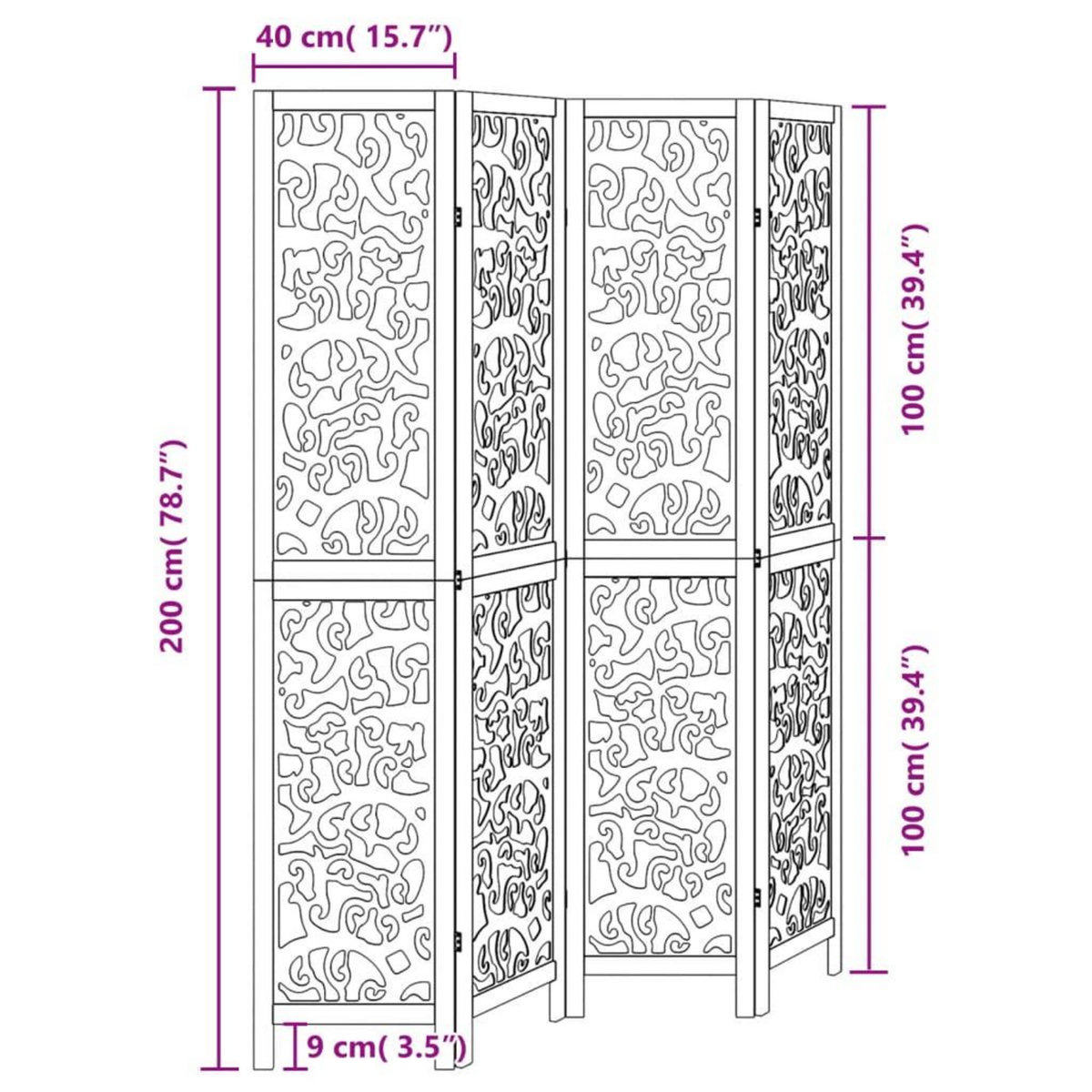 VIDAXL Cloison de separation 4 panneaux noir bois de paulownia massif