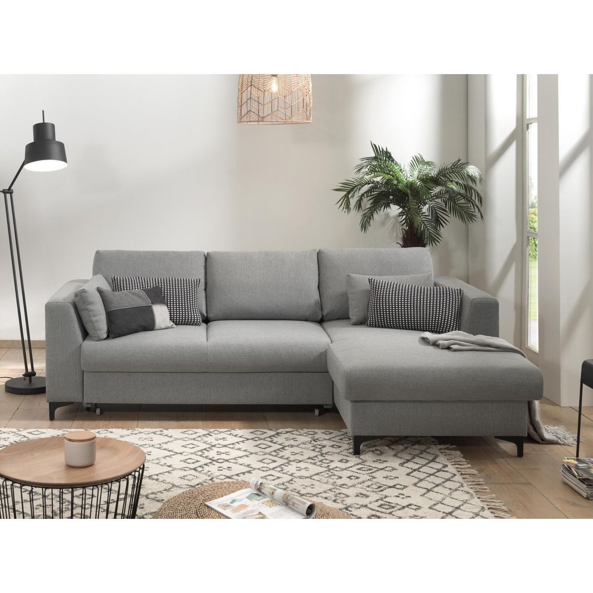 LISA DESIGN Tala - canapé d'angle droit - convertible avec coffre - 4 places - en tissu