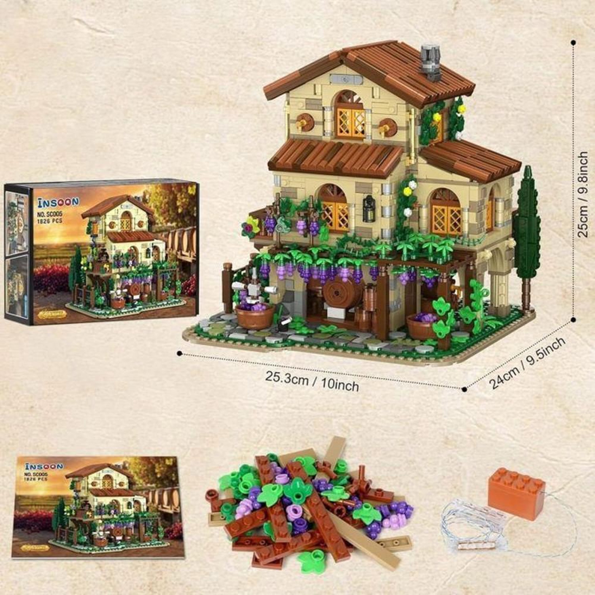Voir la diapositive 4 : Coffret Château viticole LED 1 826 pièces, modèle 3 niveaux en ABS