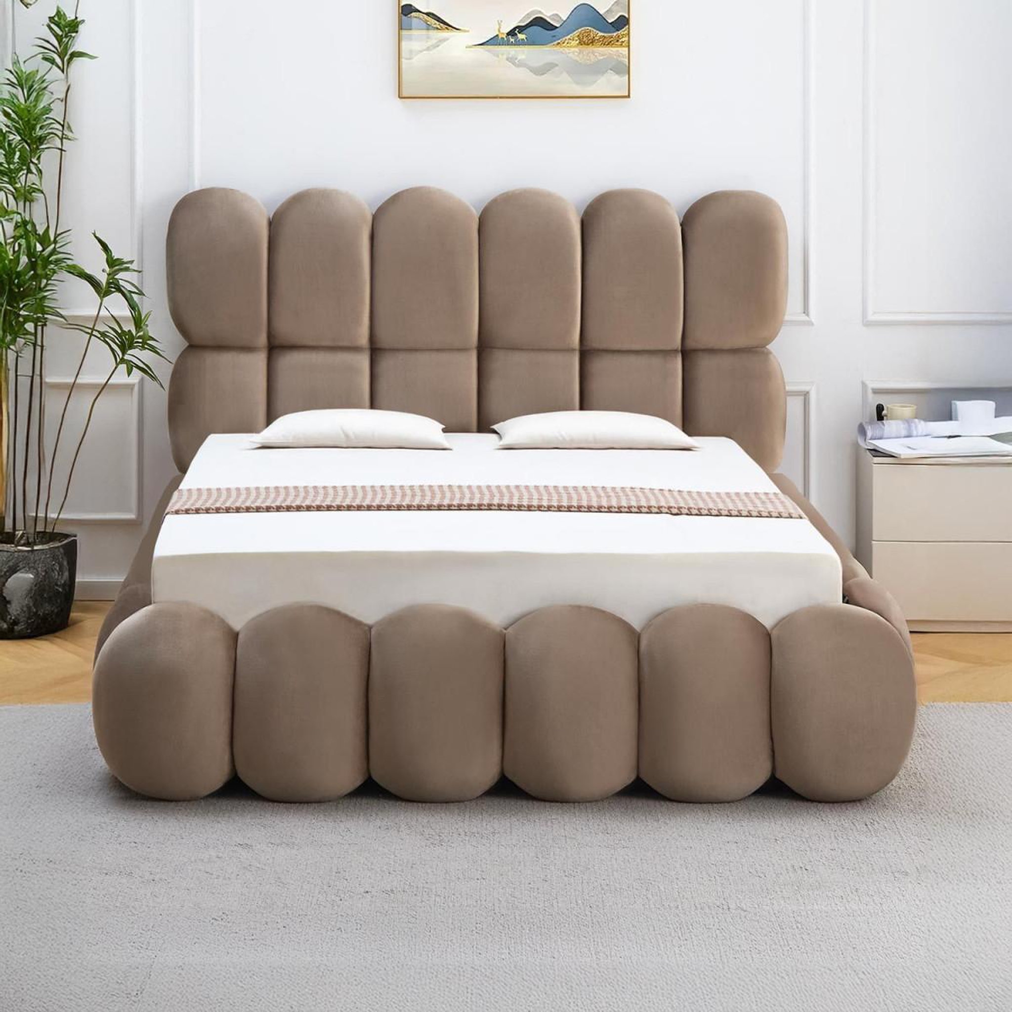 Voir la diapositive 5 : Paris Prix Lit coffre en velours  gail  140x190cm taupe