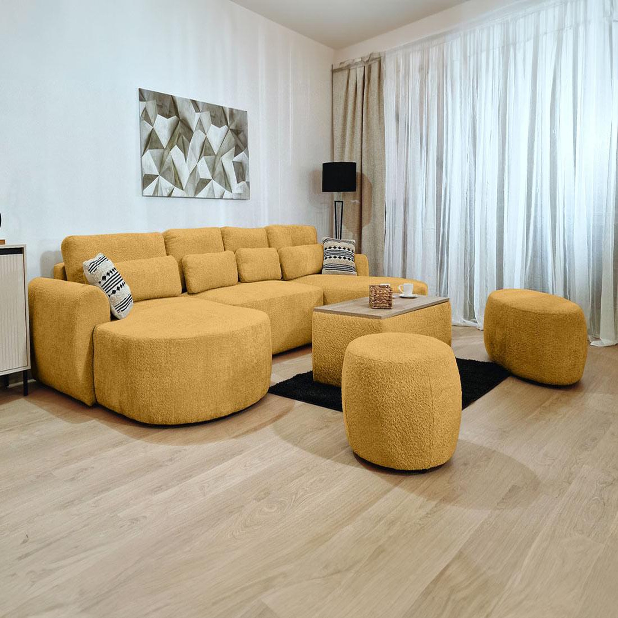 Voir la diapositive 5 : BEST MOBILIER Mahina - canapé panoramique en u 7 places - convertible avec coffre - en tissu bouclette