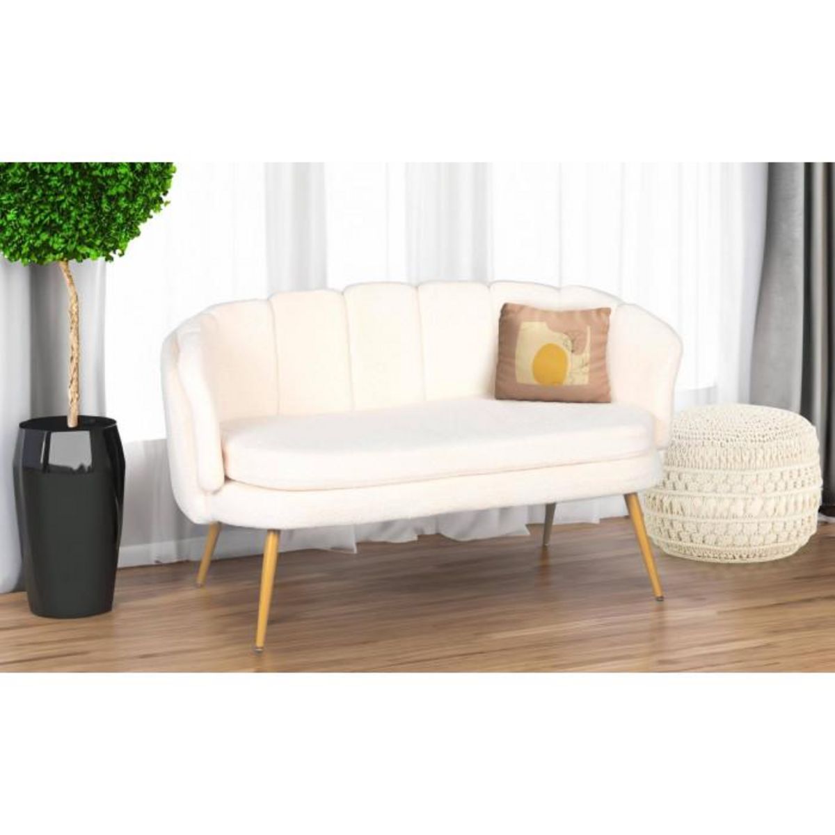 Paris Prix Canapé 2 Places en Bouclette  Dabren  138cm Beige