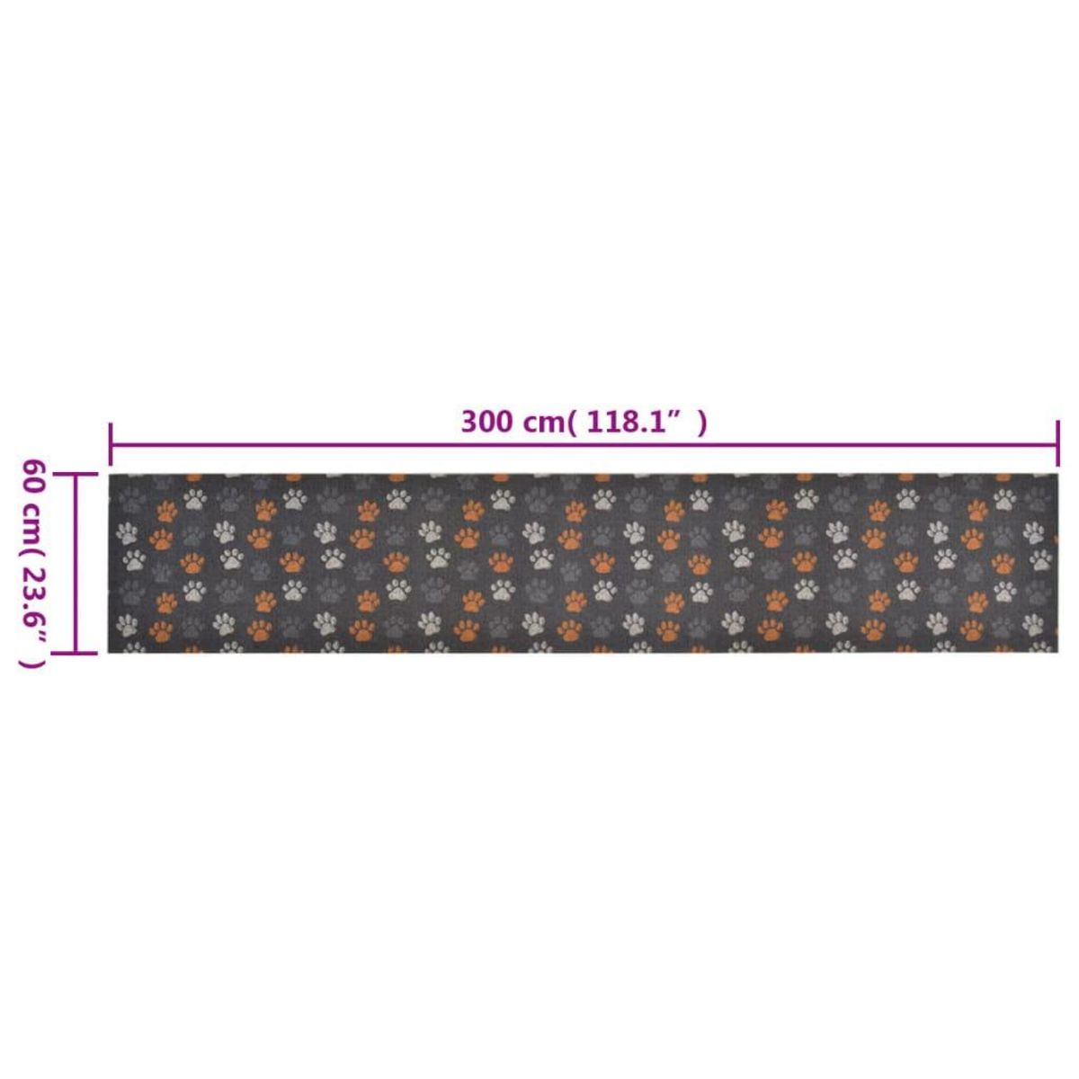 VIDAXL Tapis de cuisine lavable impression de pattes 60x300 cm velours