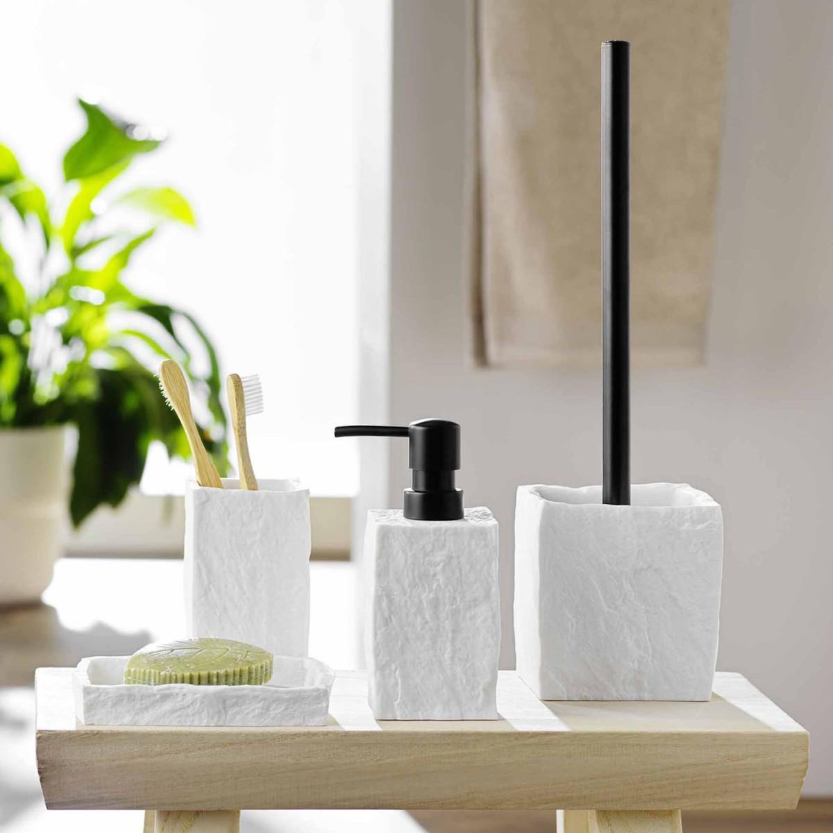 Paris Prix Brosse WC Effet Minéral  Stony  36cm Blanc