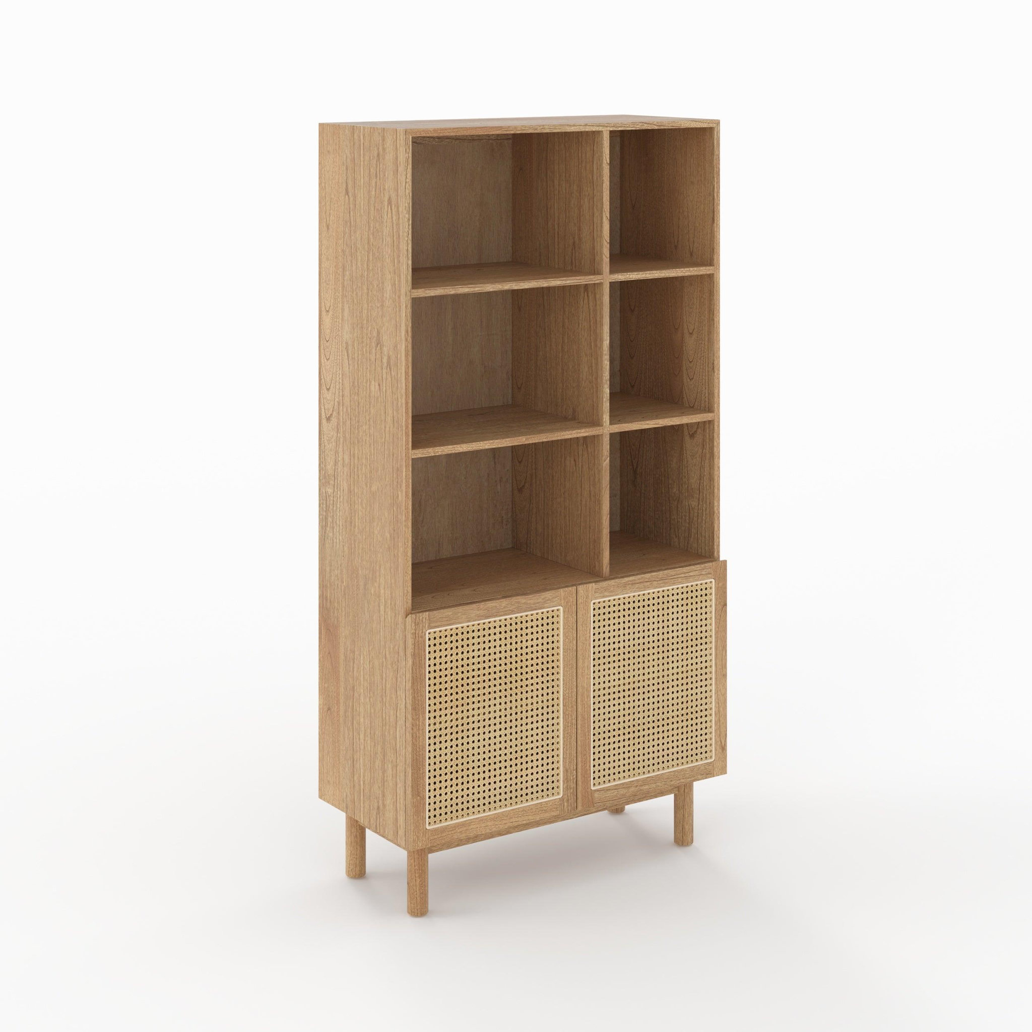 Voir la diapositive 3 : MAISON PAVANE Bibliothèque en bois massif de mindi et rotin-delya