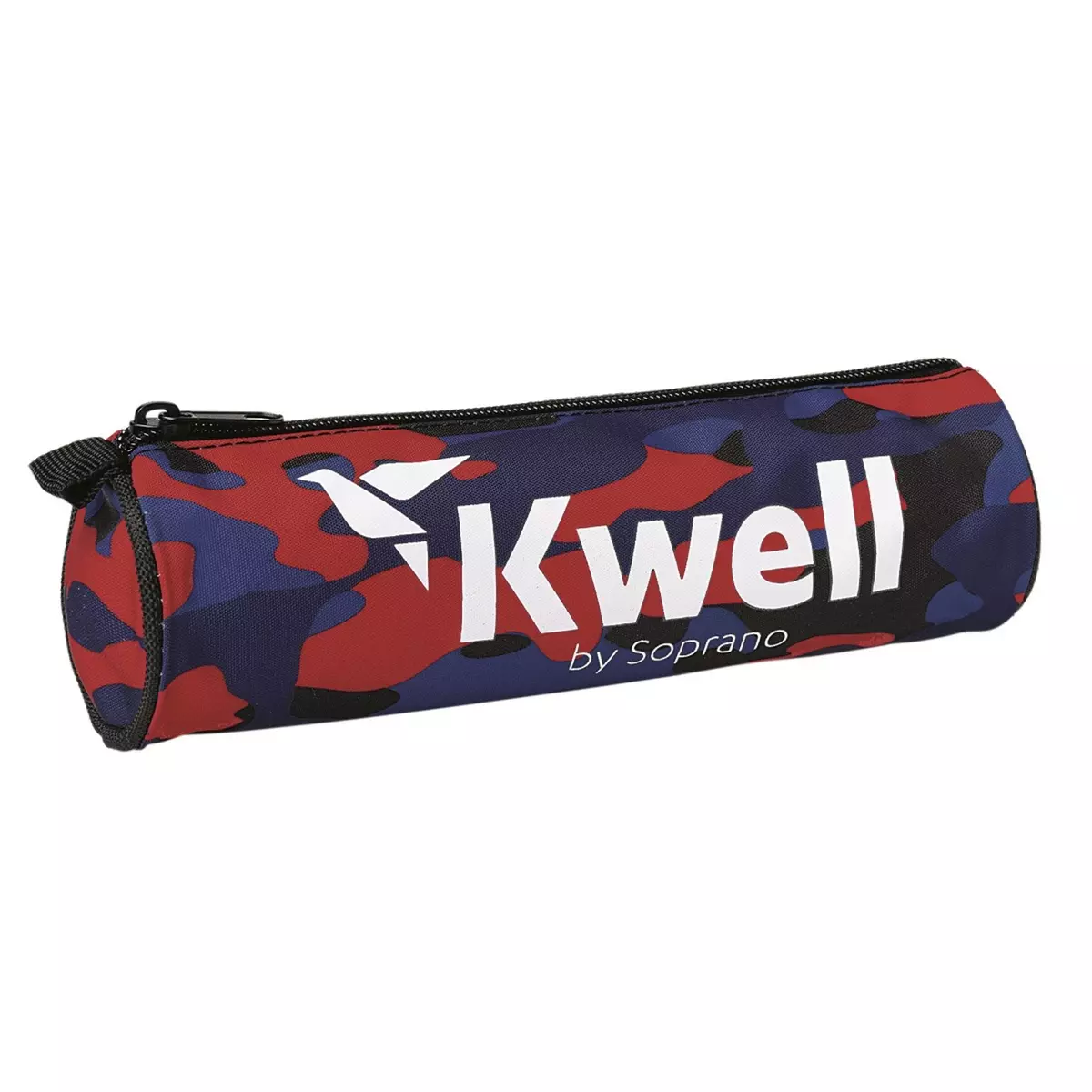 kwell Trousse ronde - 1 compartiment - 22x6cm - KWELL - Décor camouflage rouge/bleu