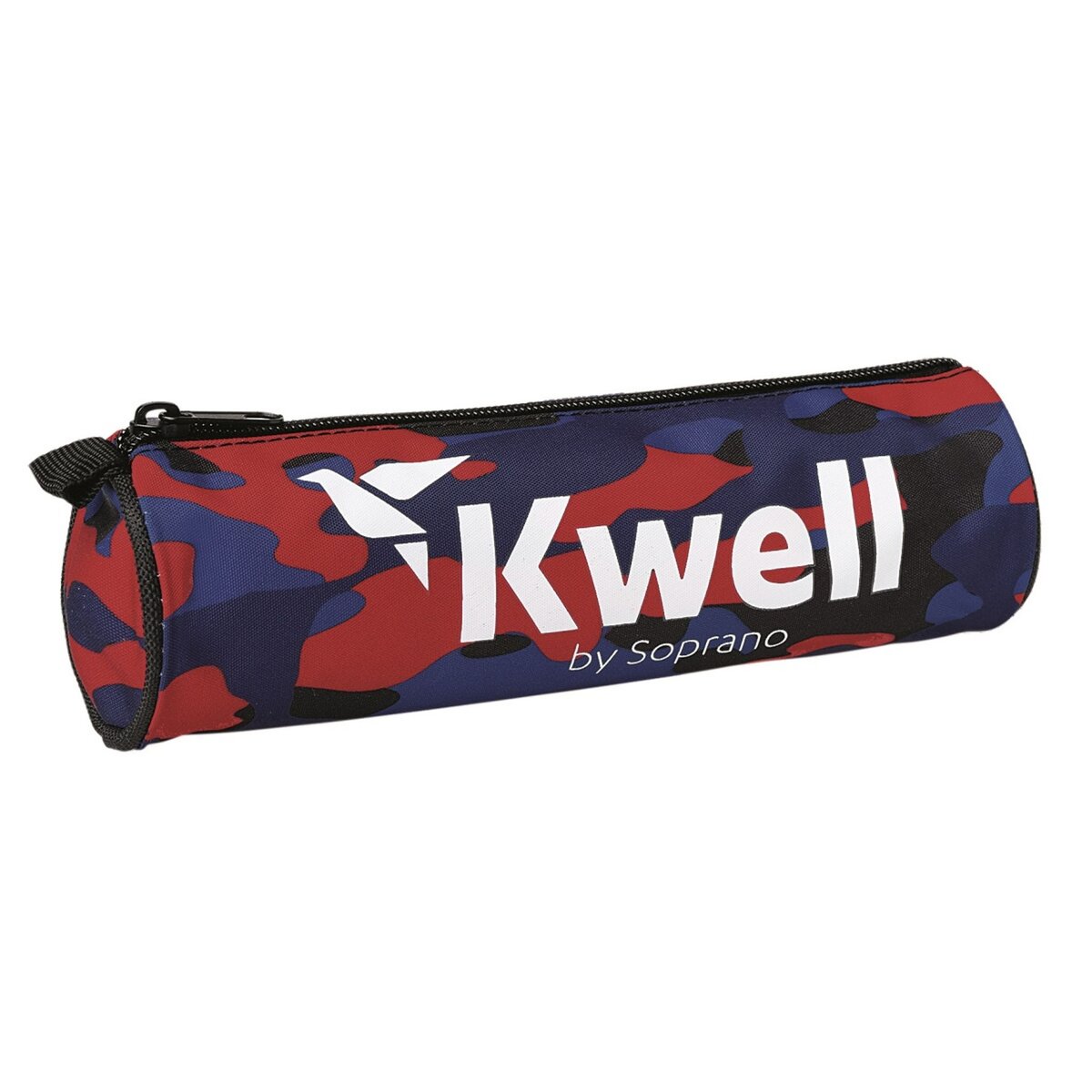 kwell Trousse ronde - 1 compartiment - 22x6cm - KWELL - Décor camouflage rouge/bleu