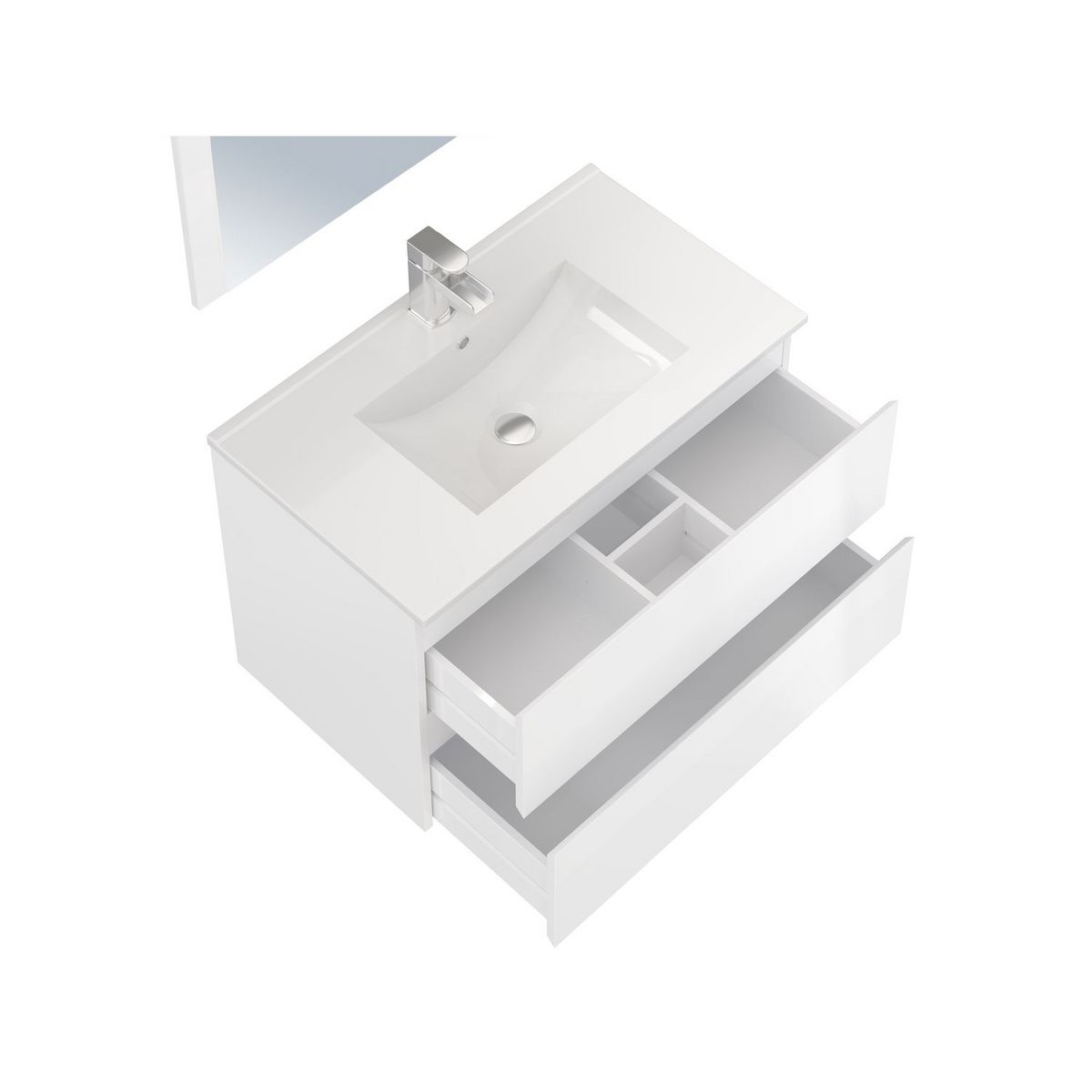 Meuble de salle de bain 1 vasque 2 tiroirs et miroir LED L80cm MILA