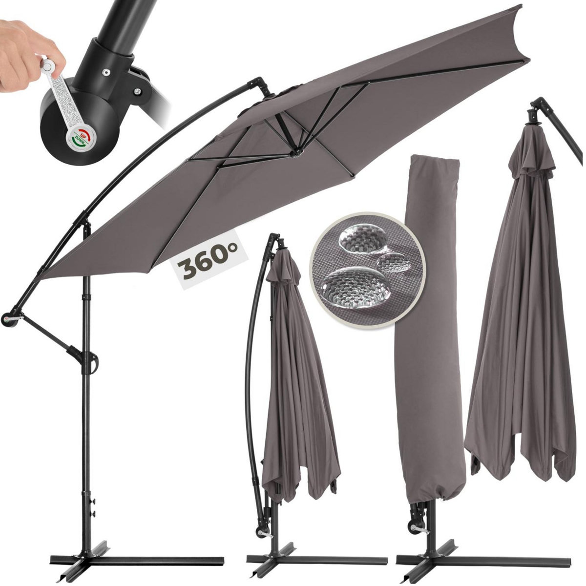 tectake Parasol ø 350 cm gris