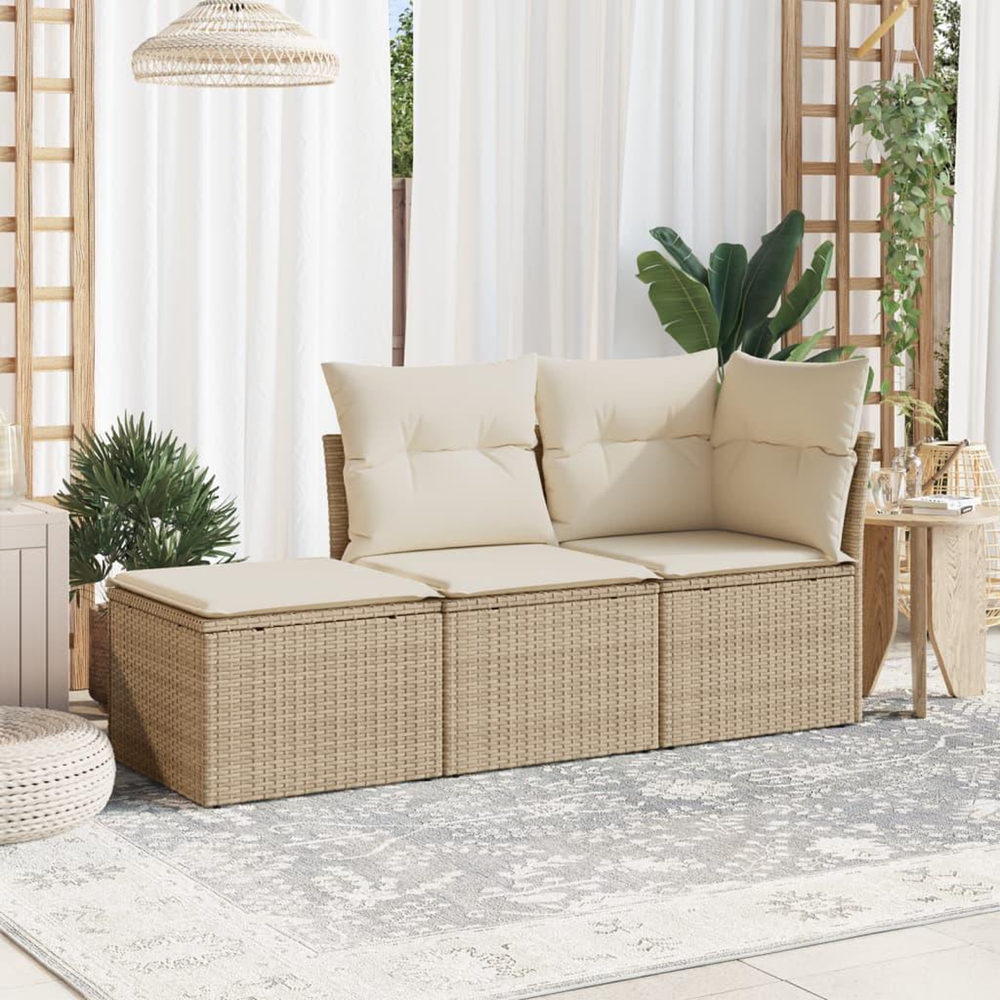 VIDAXL Salon de jardin avec coussins 3 pcs beige resine tressee