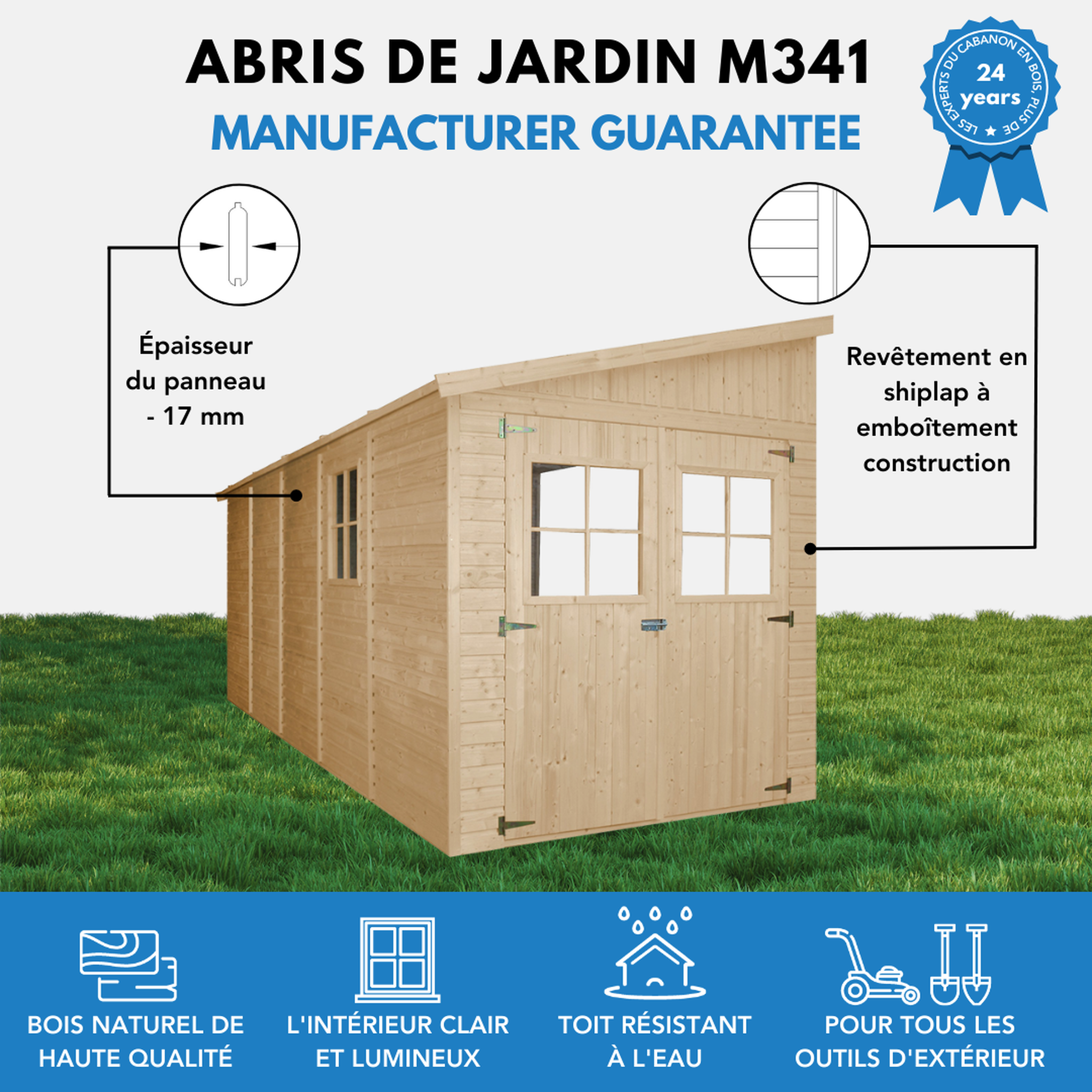Voir la diapositive 6 : TIMBELA Abri de Jardin en Bois sans paroi latérale avec les planchers imprégné - 10 m2 M341+M341G