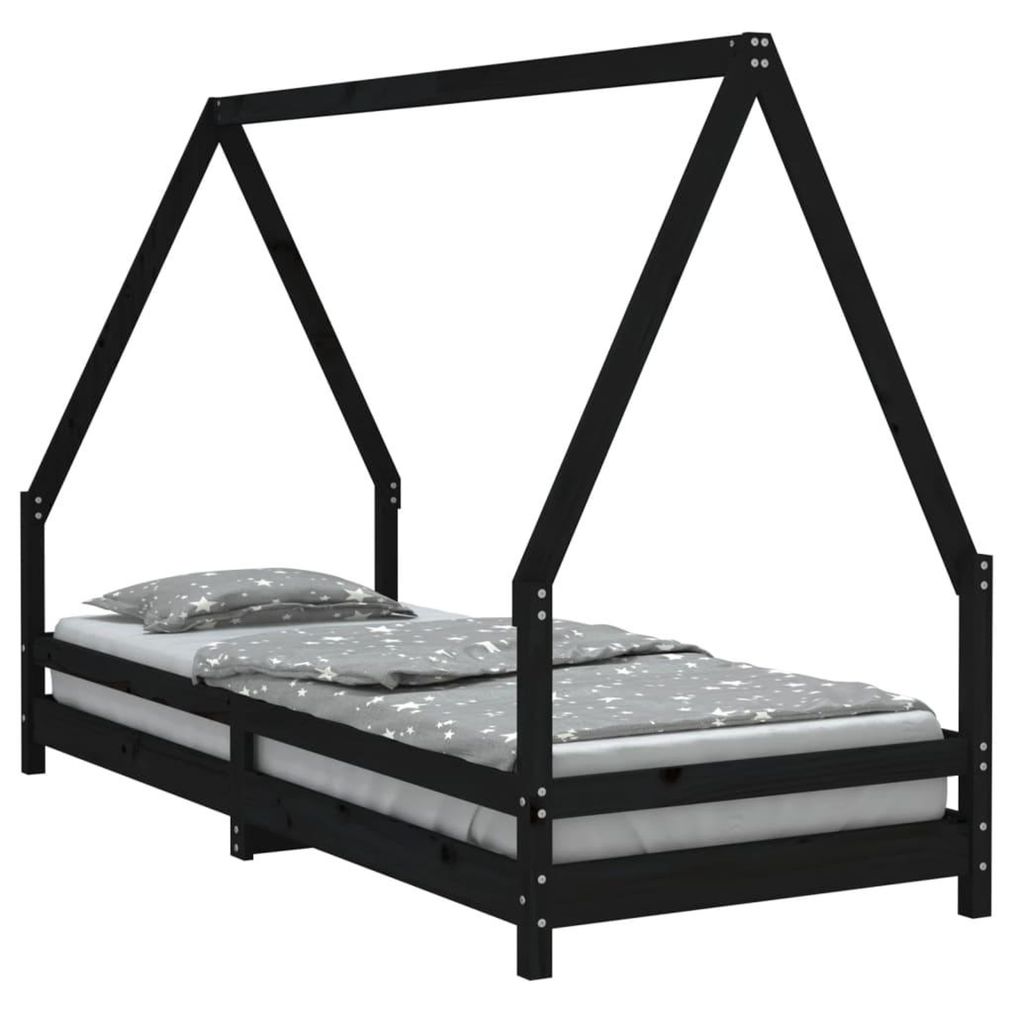 Voir la diapositive 2 : VIDAXL Cadre de lit pour enfants noir 80x200 cm bois de pin massif