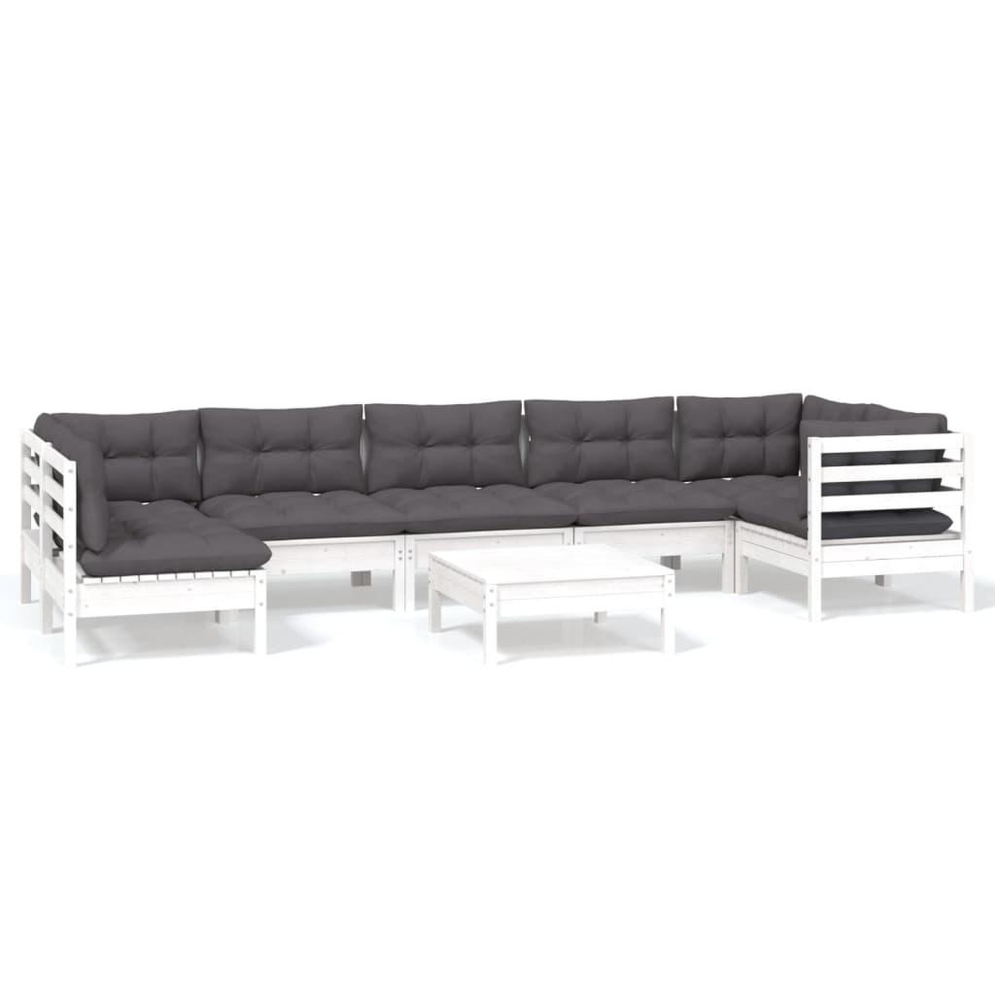 Voir la diapositive 2 : VIDAXL Salon de jardin 8 pcs avec coussins blanc bois de pin