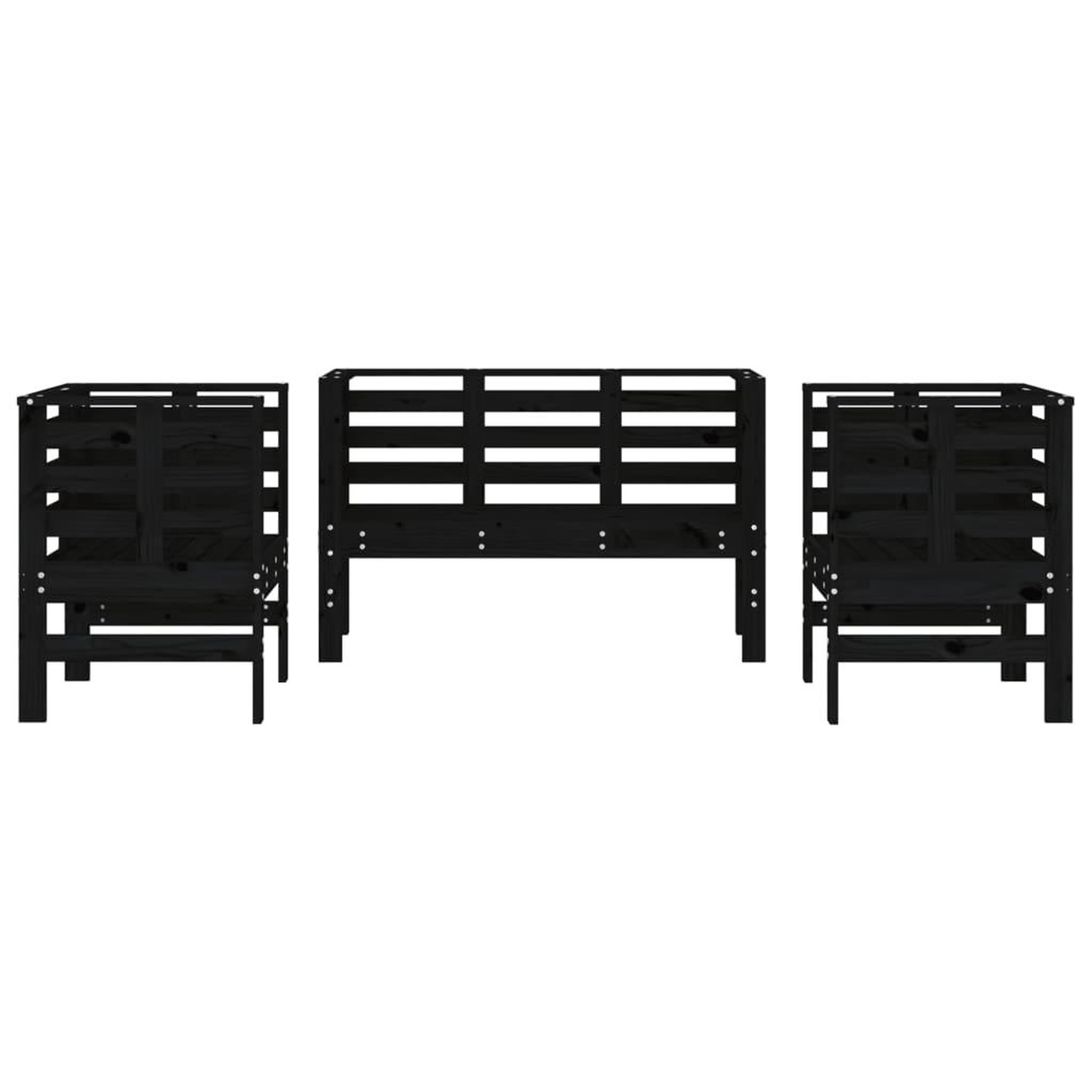 Voir la diapositive 4 : VIDAXL Salon de jardin 3 pcs noir bois massif de pin