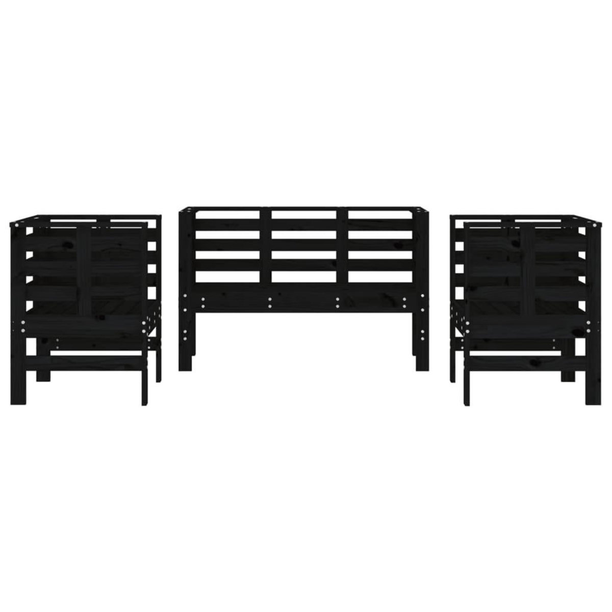 VIDAXL Salon de jardin 3 pcs noir bois massif de pin