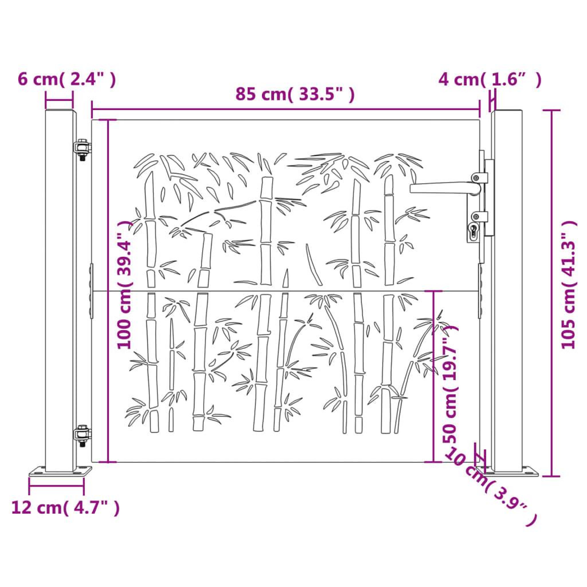Voir la diapositive 6 : VIDAXL Portail de jardin 105x105 cm acier corten design de bambou