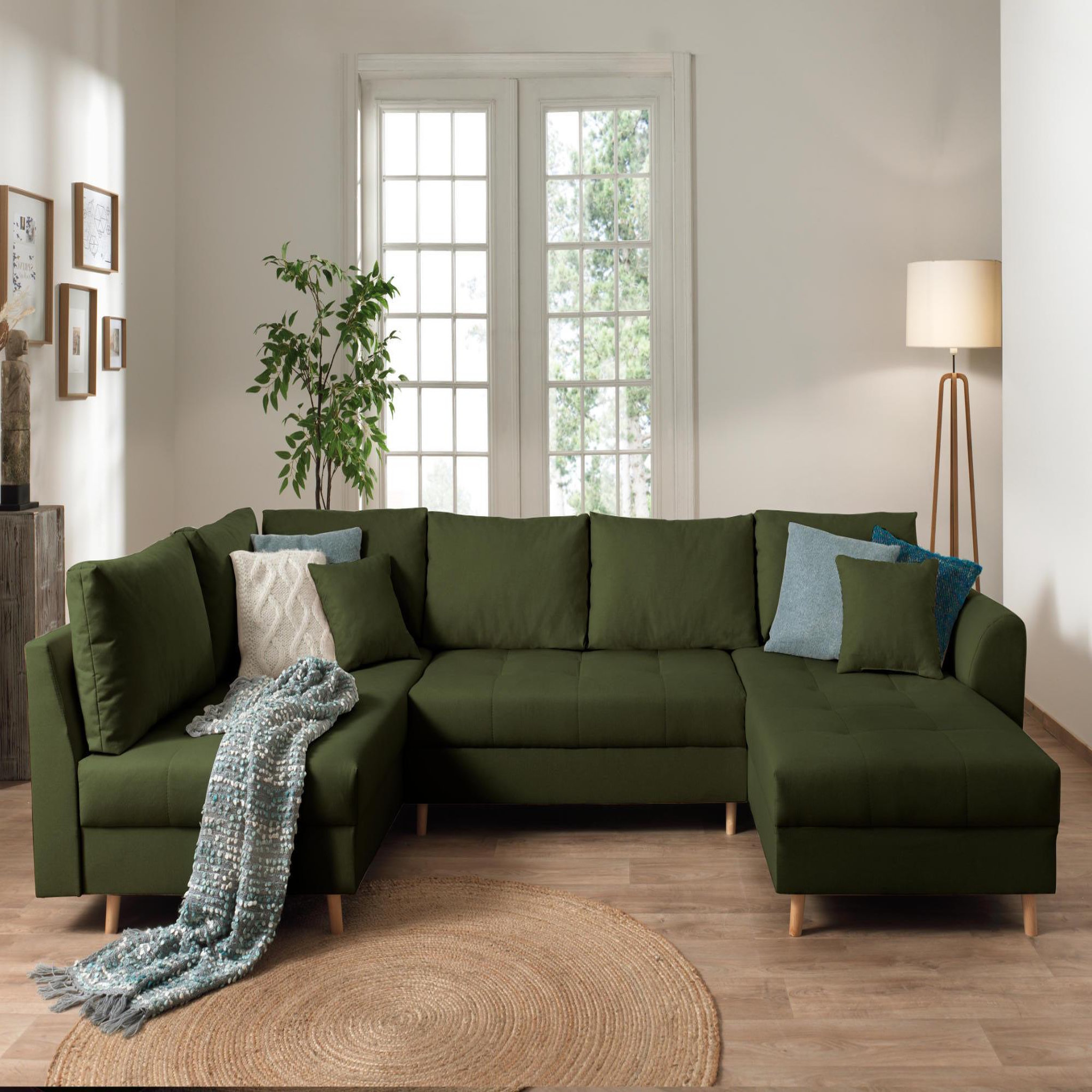 Voir la diapositive 2 : LISA DESIGN Rune - canapé panoramique avec pouf d'appoint - 7 places - style scandinave - gauche