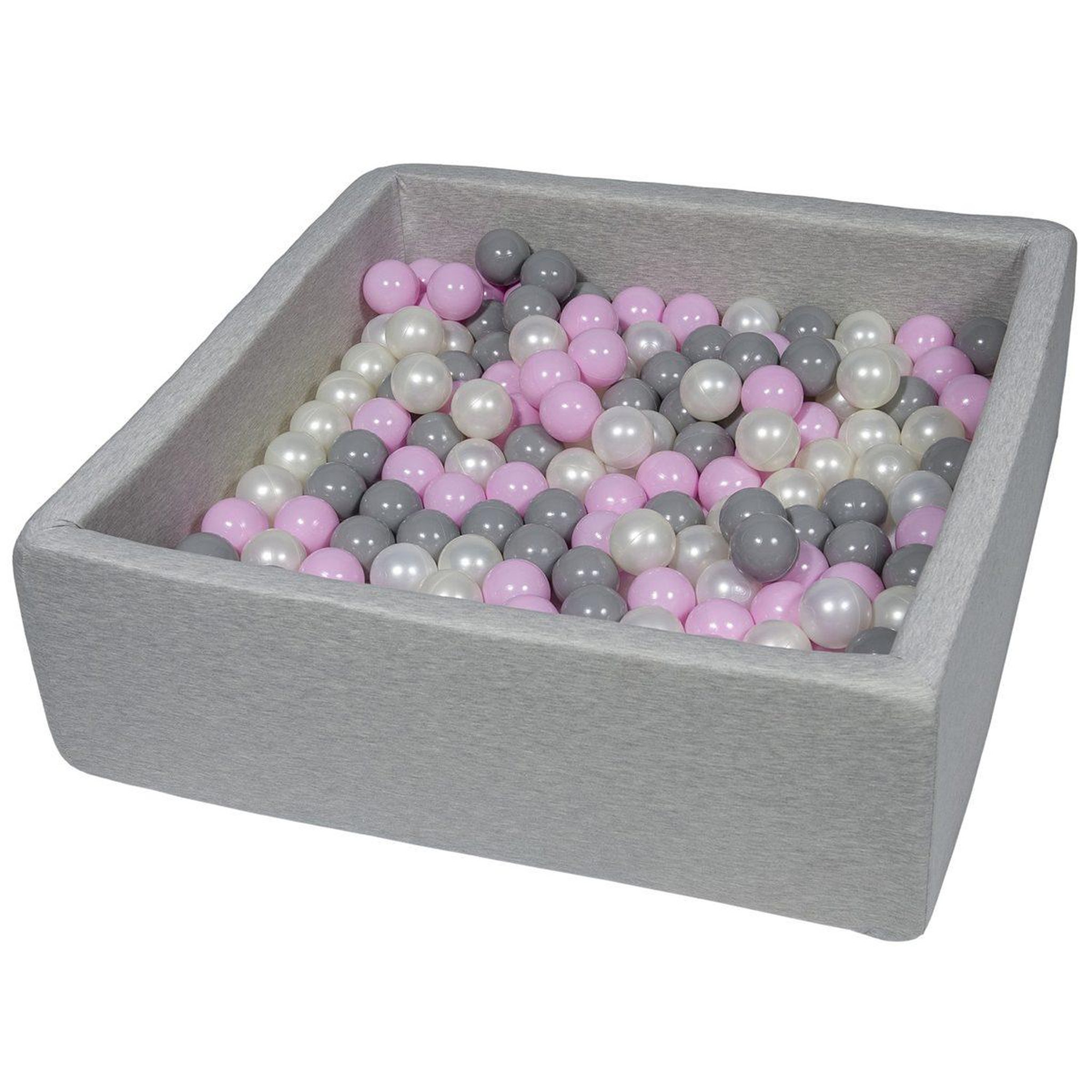 VELINDA Piscine à balles pour enfant,  90x90 cm, aire de jeu + 200 balles perle, rose clair, gris