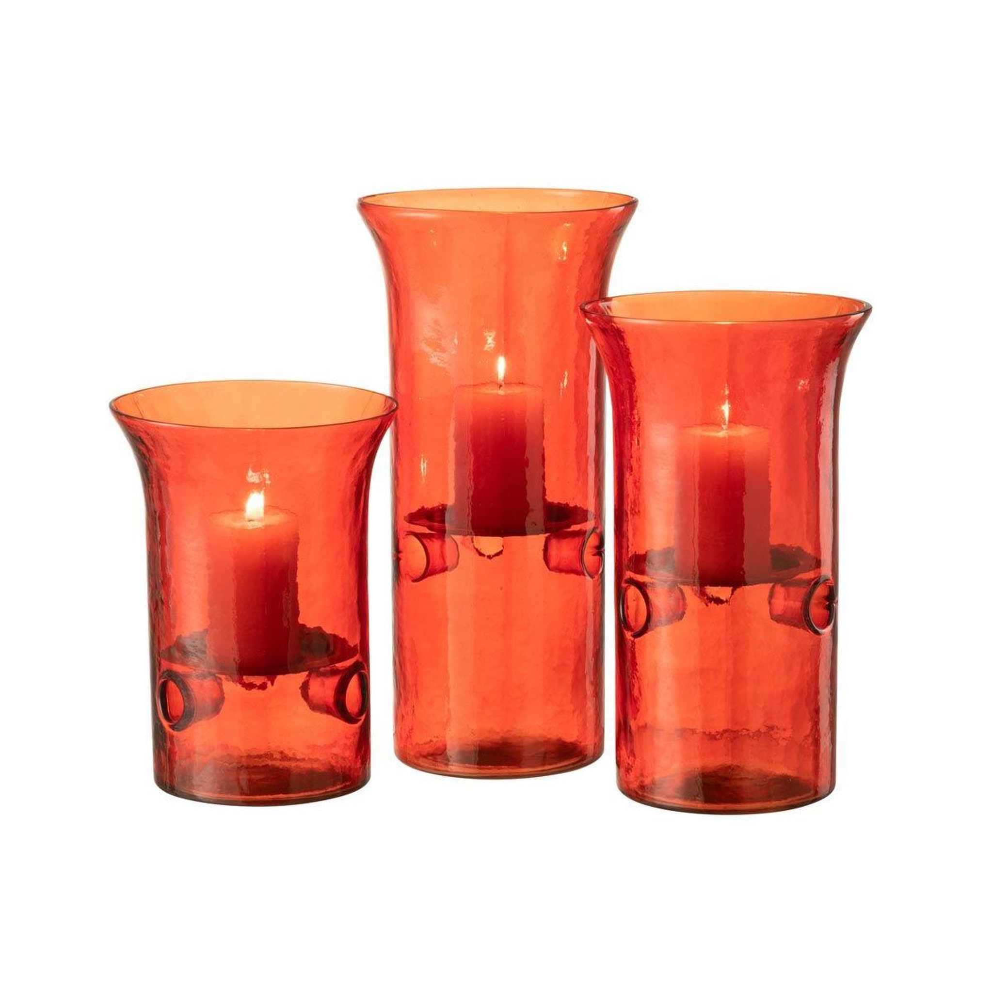 Voir la diapositive 3 : J-LINE Lot de 3 Photophores en Verre  Mexican  30cm Rouge