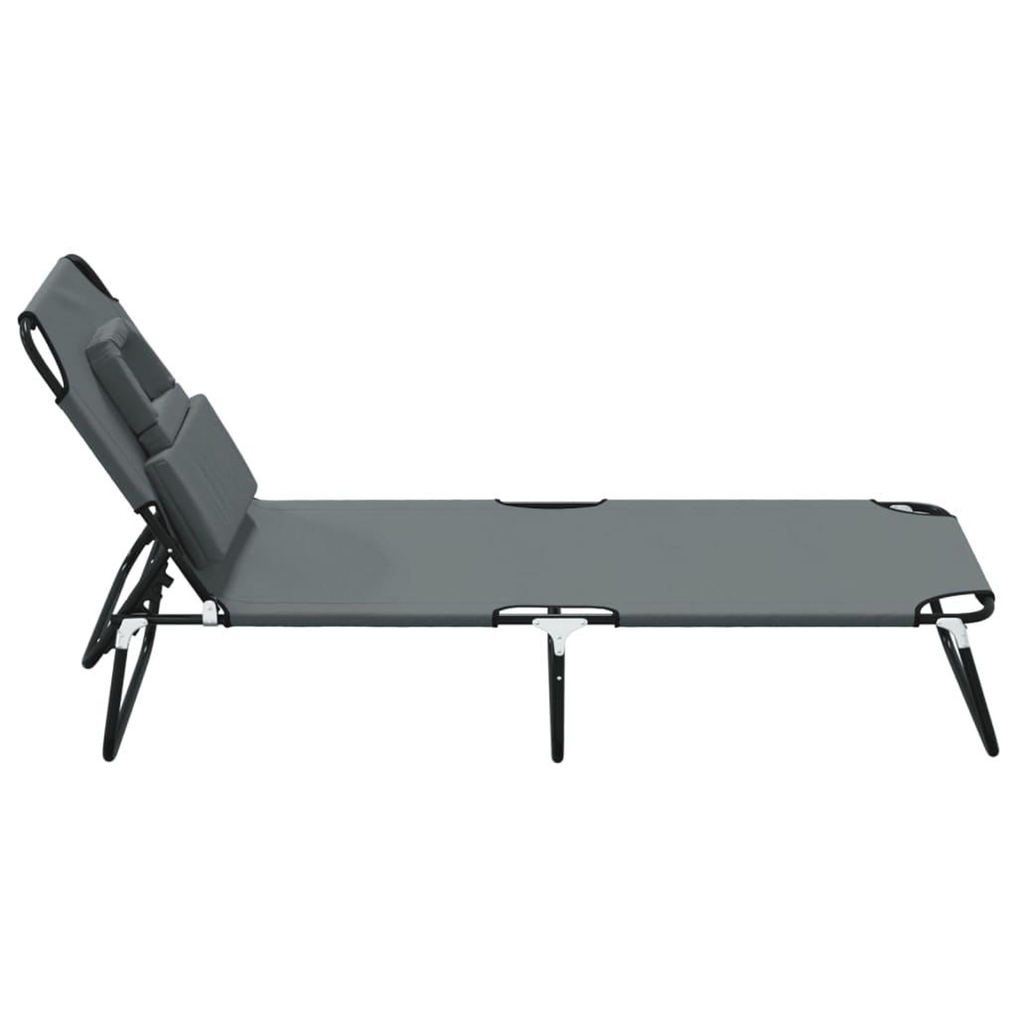 Voir la diapositive 4 : VIDAXL Chaise longue pliante gris tissu oxford acier enduit de poudre