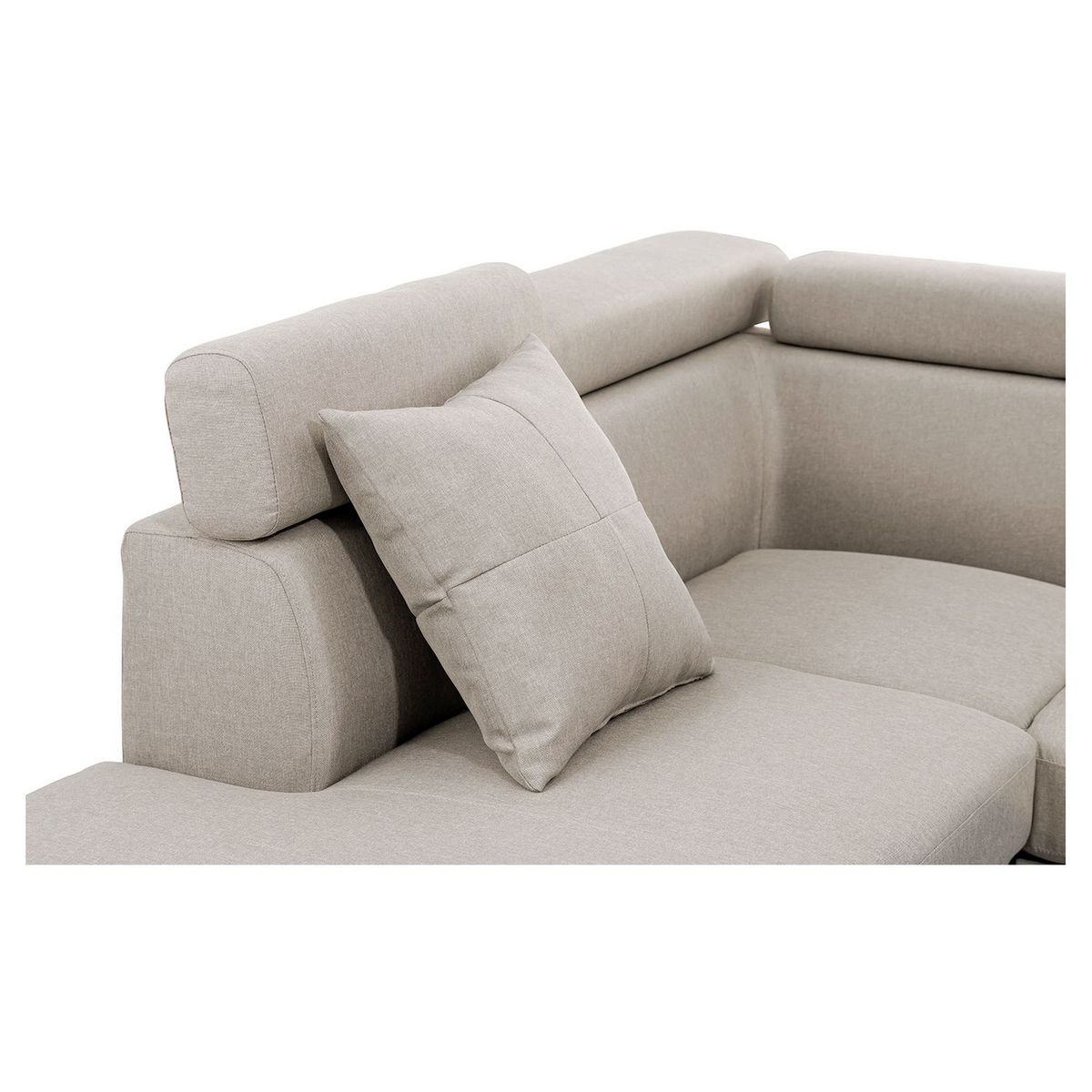 Canapé d'angle gauche convertible 5 places tissu pieds bois clair MARIUS 