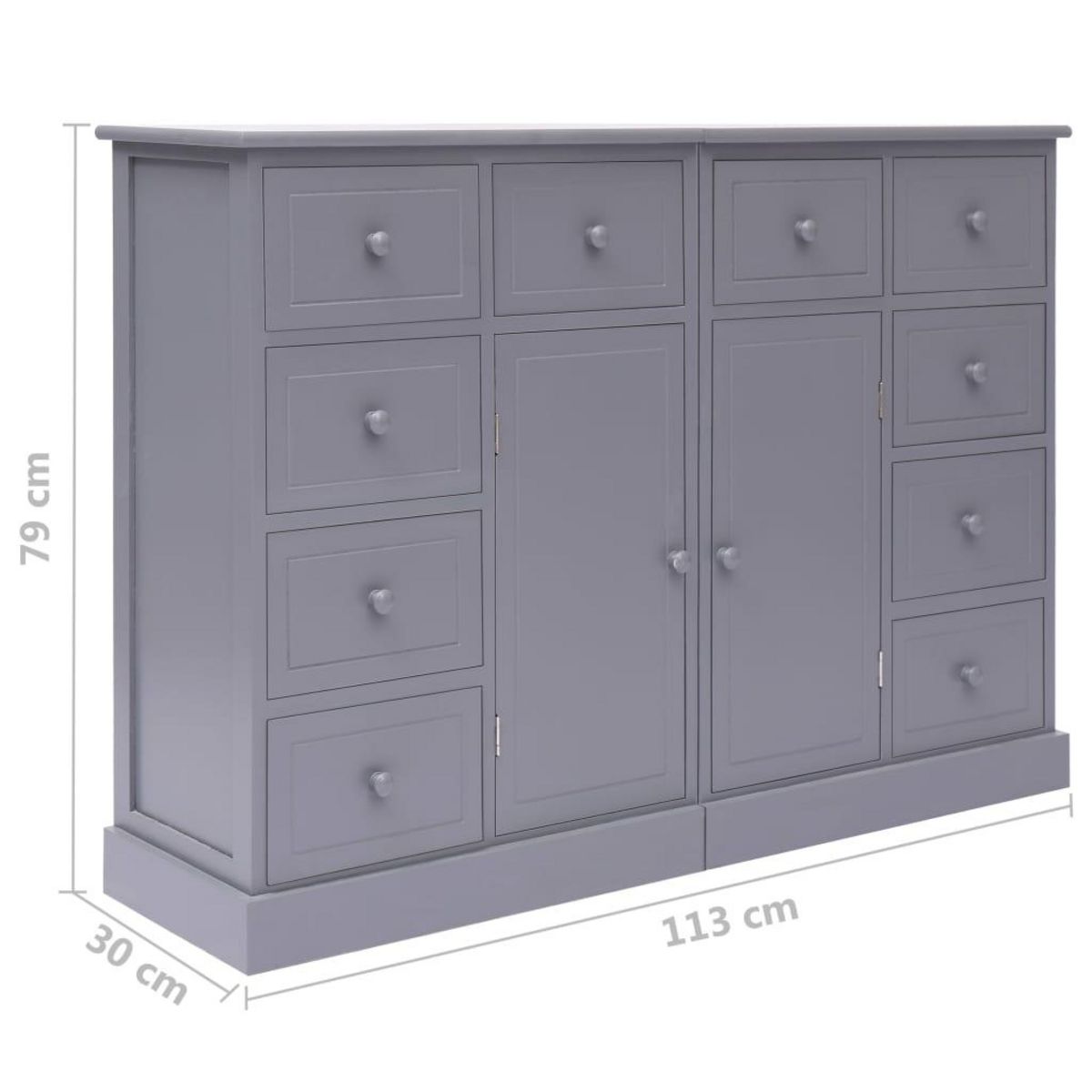 VIDAXL Buffet avec 10 tiroirs Gris 113x30x79 cm Bois