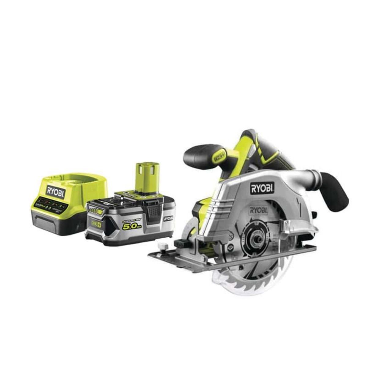 Ryobi Pack RYOBI Scie circulaire 18V One+ R18CS-0 - 1 batterie 5.0Ah - 1 chargeur rapide 2.0Ah RC18120-150