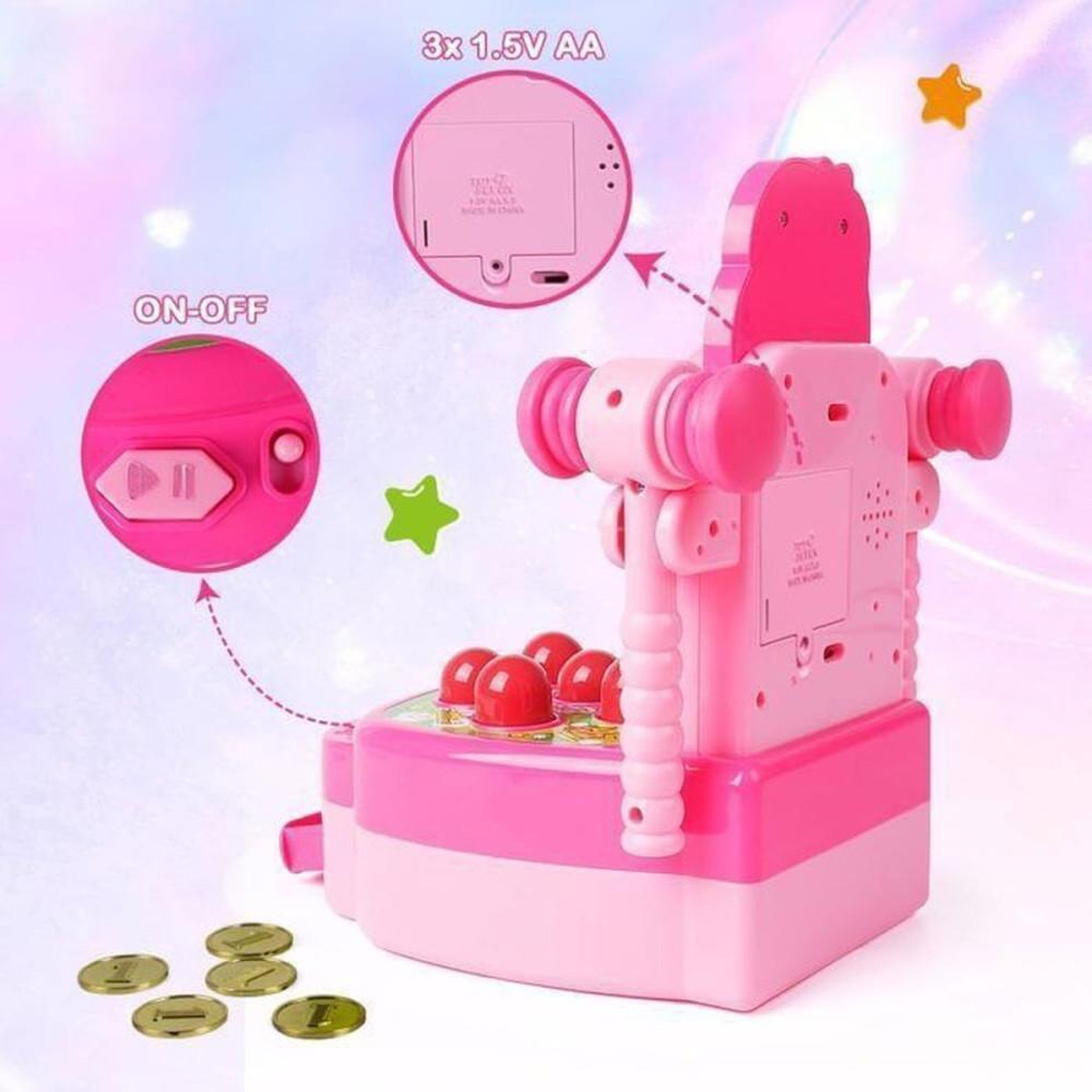Voir la diapositive 5 : Jeu d'arcade électronique mini Whack-a-Mole, VATOS, avec 2 marteaux souples et afficheur de score