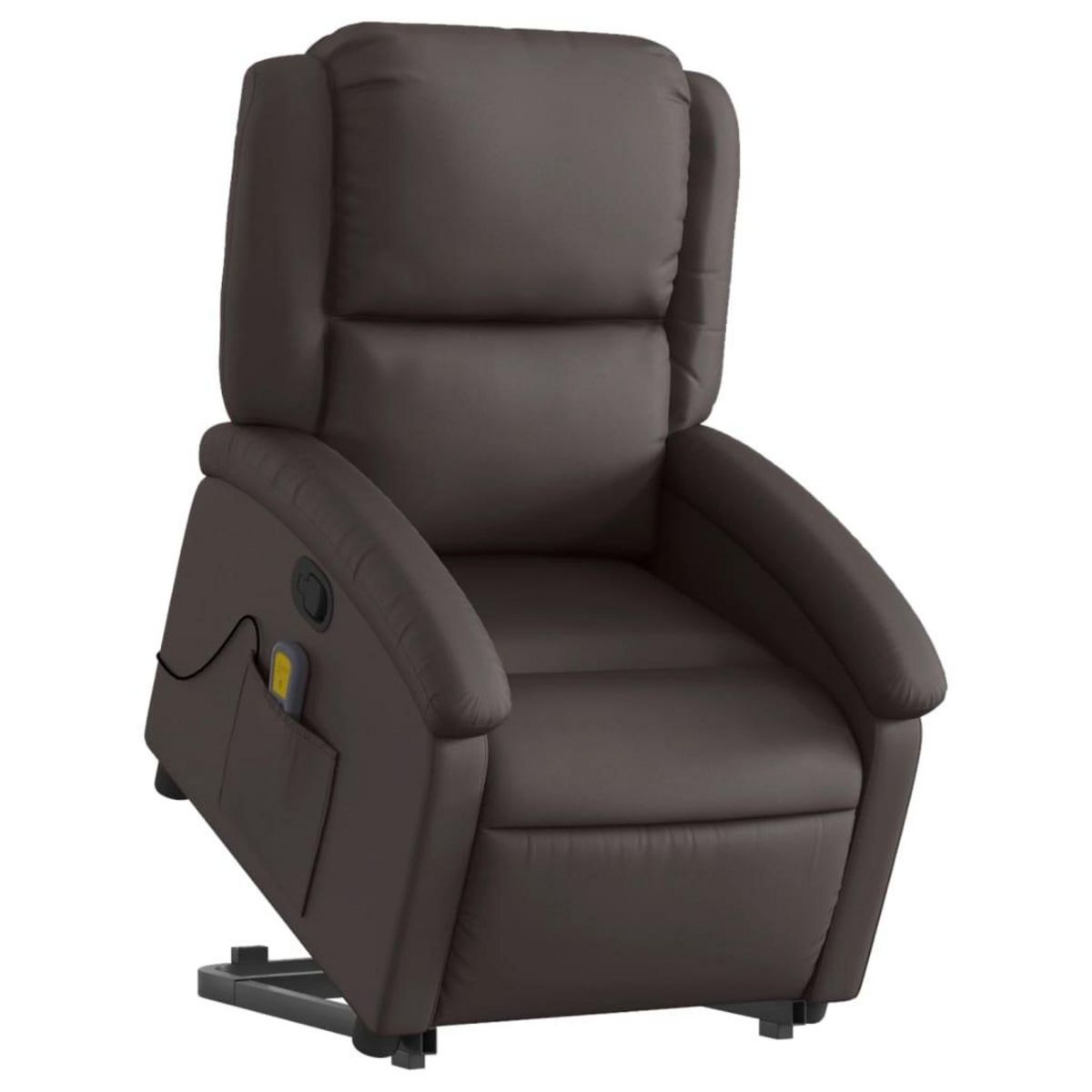 VIDAXL Fauteuil inclinable de massage marron fonce cuir veritable