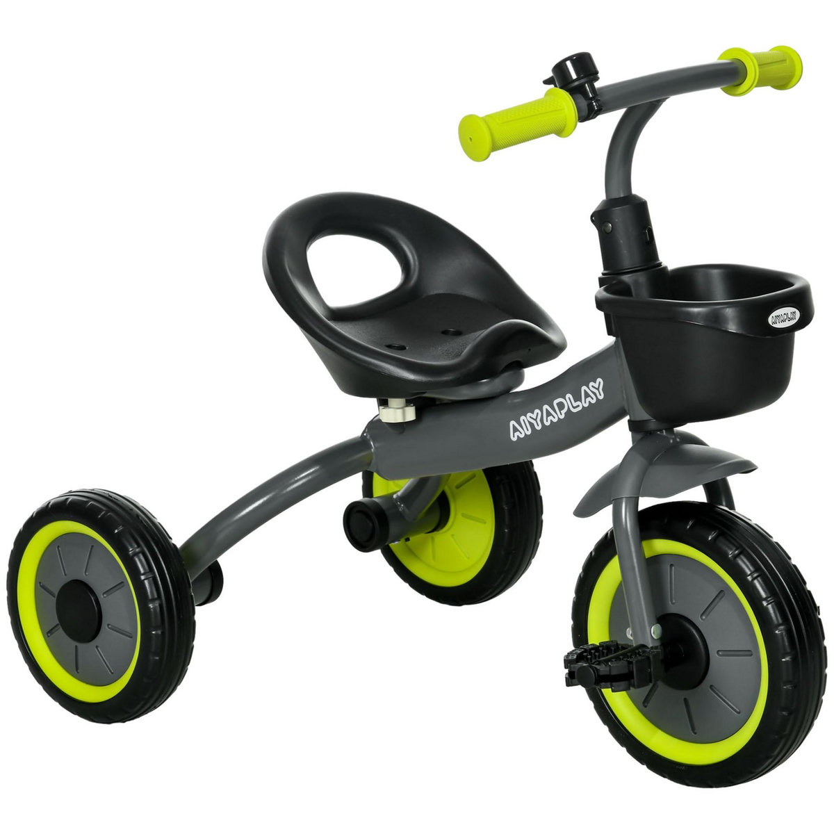 HOMCOM Tricycle enfant multi-équipé garde-boue sonnette panier pédales antidérapantes siège réglable avec dossier métal noir