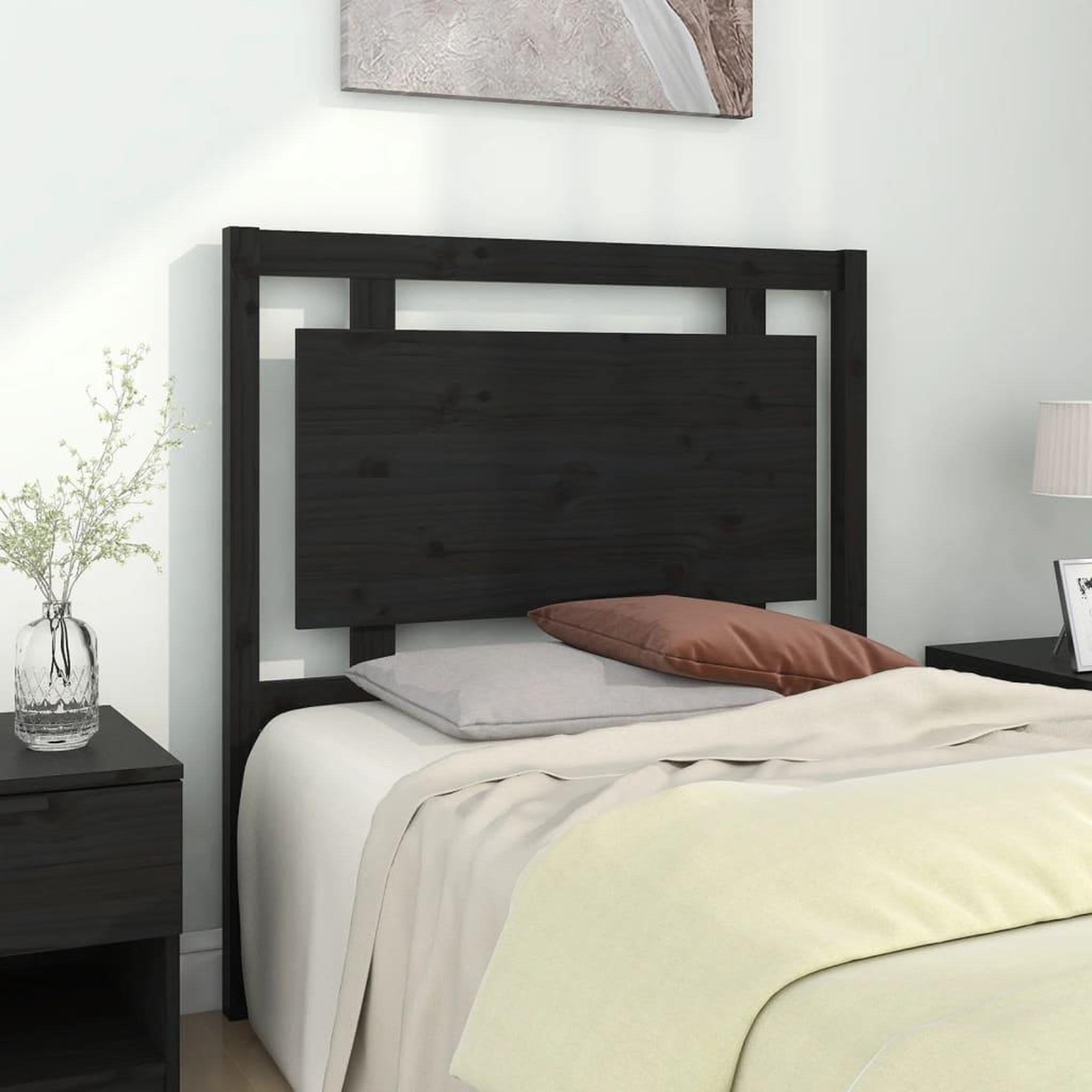Voir la diapositive 1 : VIDAXL Tete de lit Noir 95,5x4x100 cm Bois massif de pin