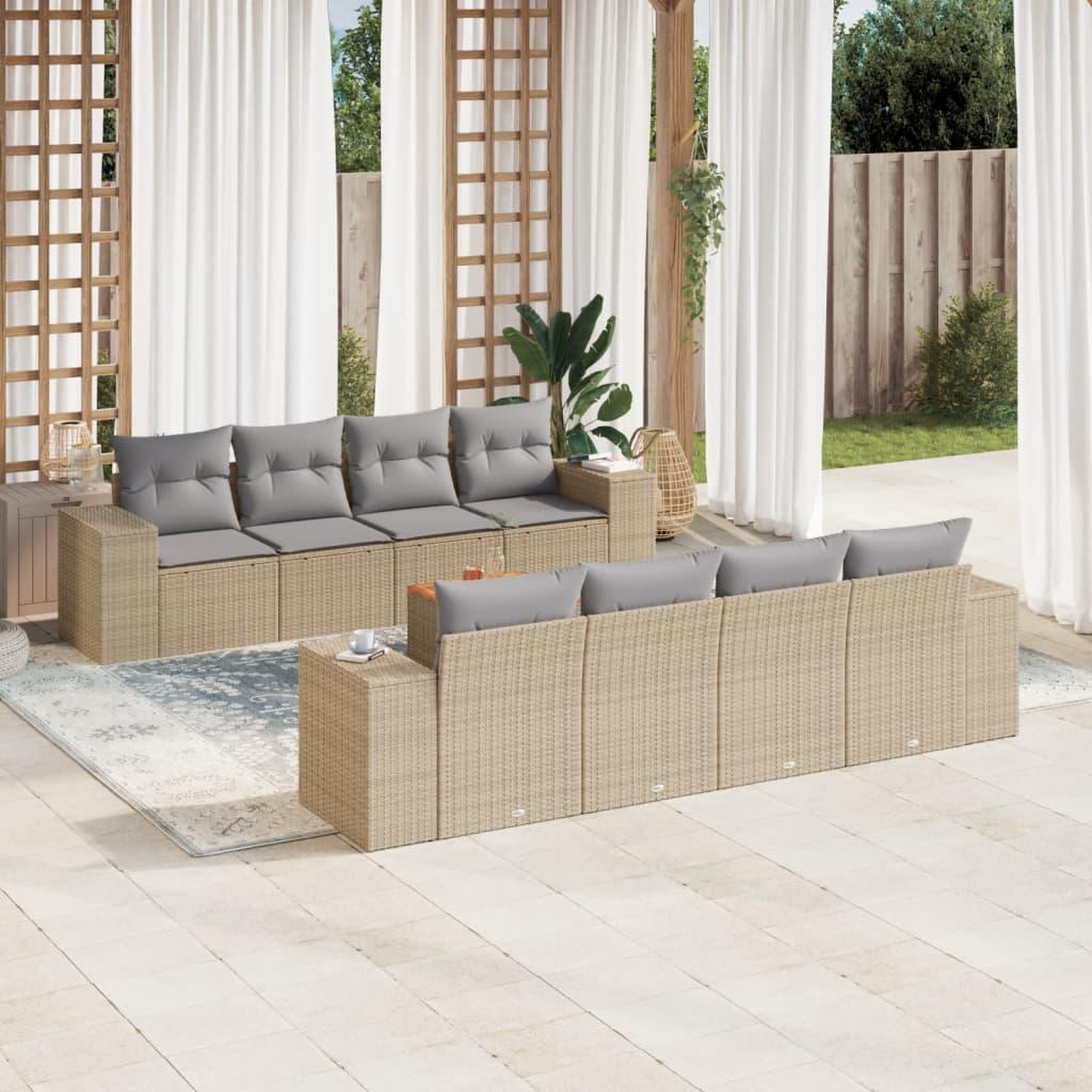 VIDAXL Salon de jardin avec coussins 9 pcs beige resine tressee