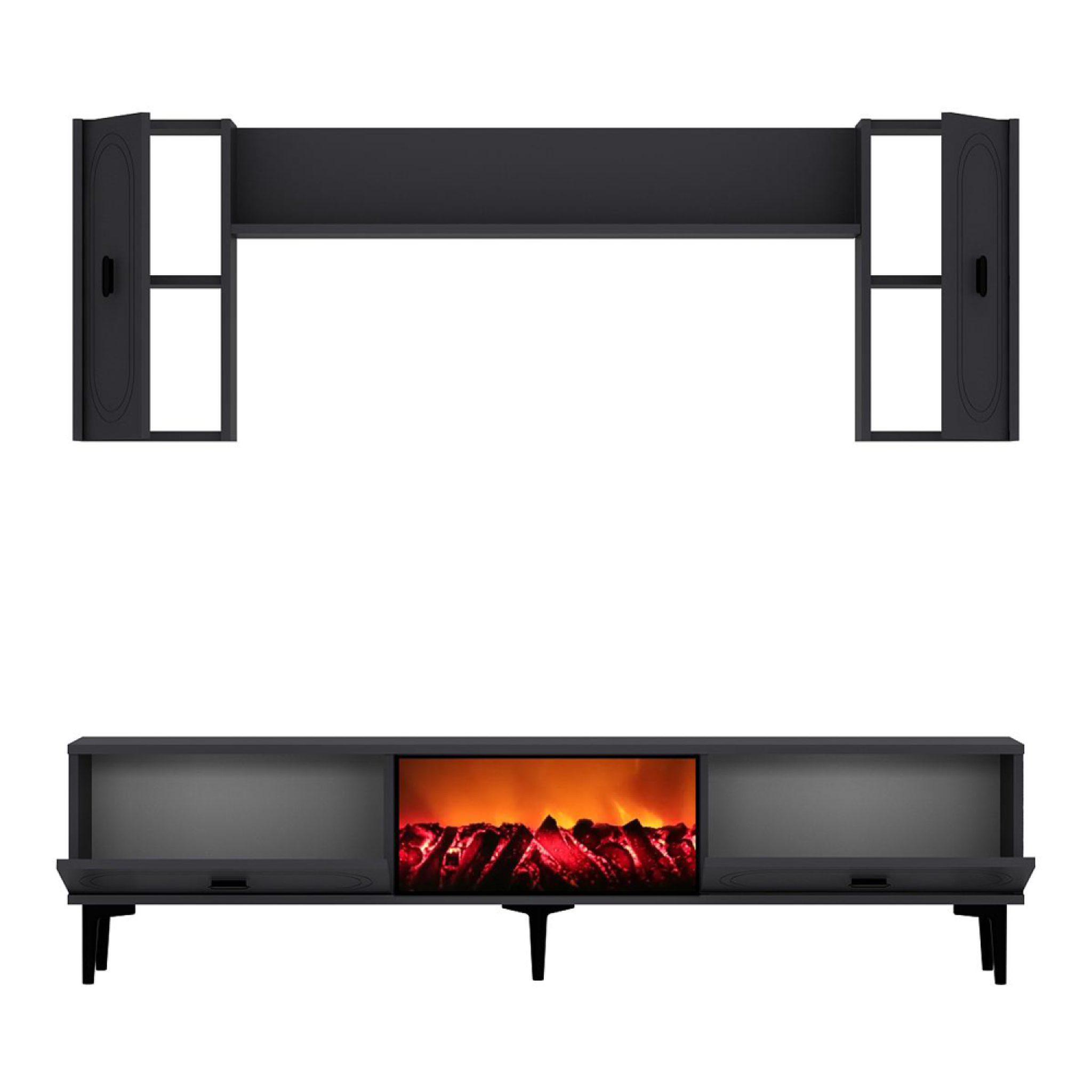 Voir la diapositive 4 : CONCEPT USINE Ensemble meuble tv avec étagères murales et cheminée led 150cm gris anthracite vibra