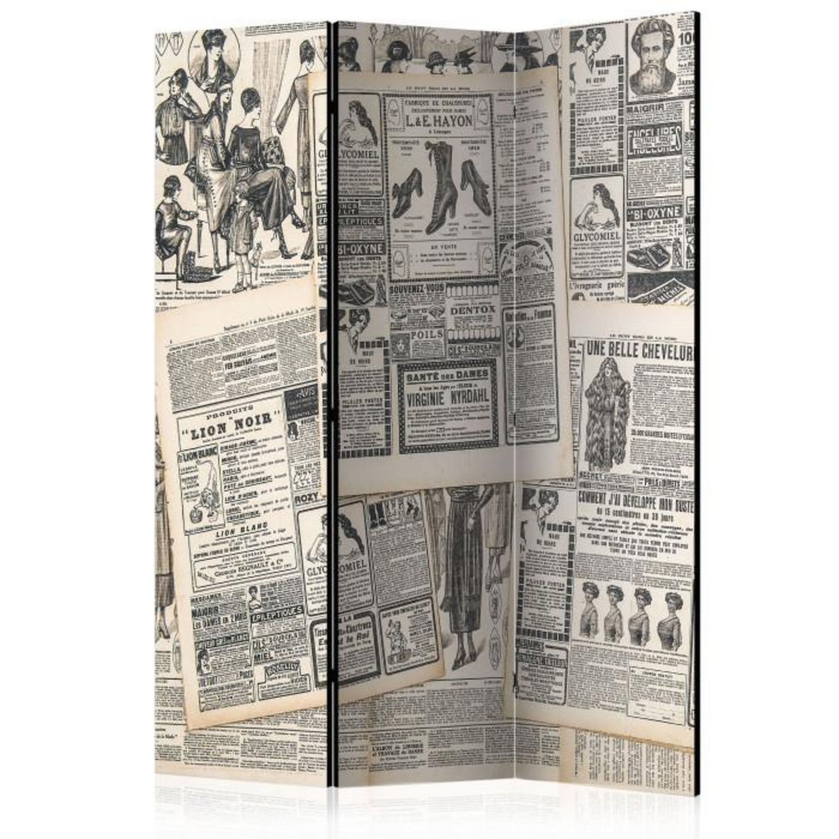 Paris Prix Paravent 3 Volets  Vintage Newspapers  135x172cm