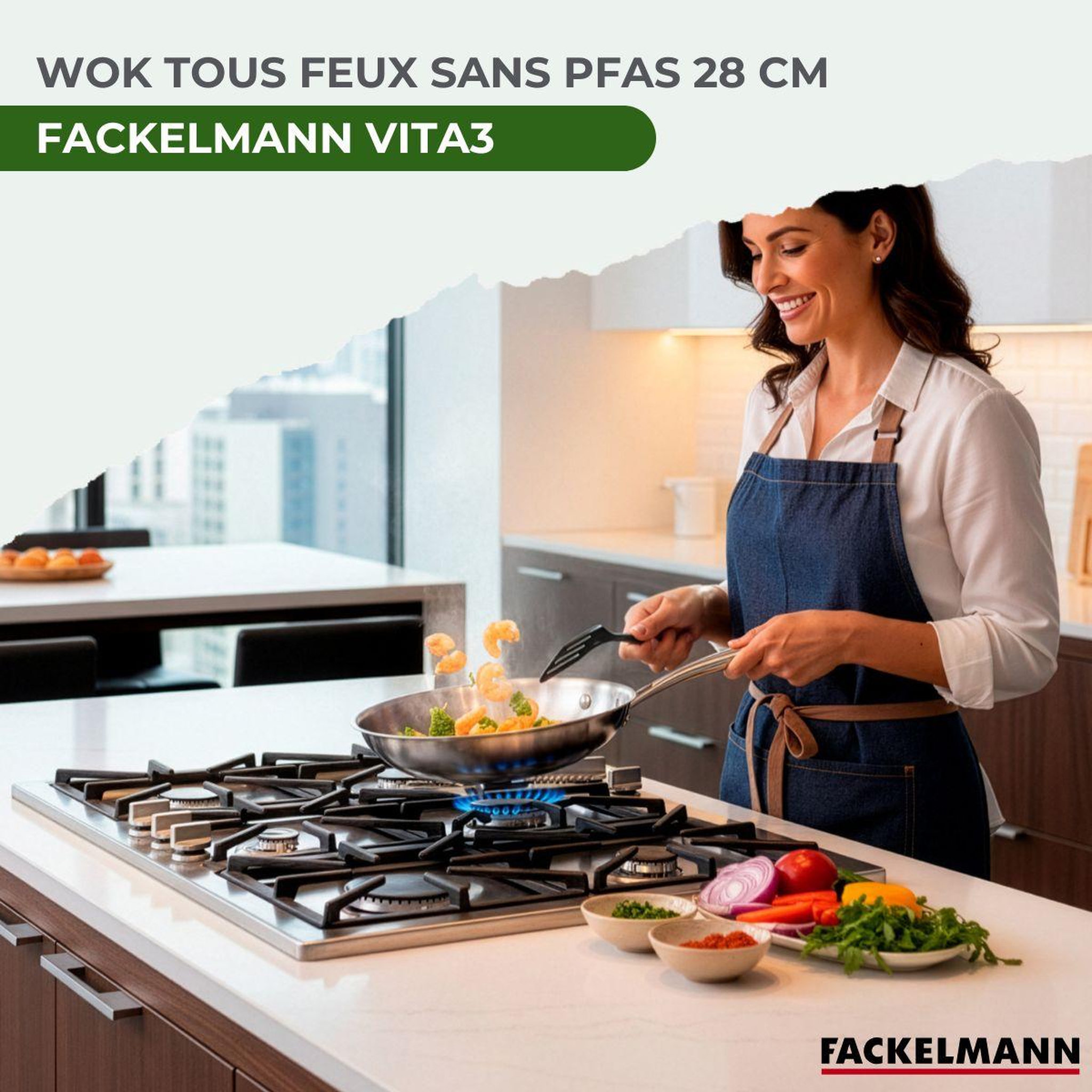 Voir la diapositive 2 : Fackelmann Set de 2 poêles de cuisson 24/28 cm en acier inoxydable avec 1 couvercle de cuisson universel Fackelmann Vita3