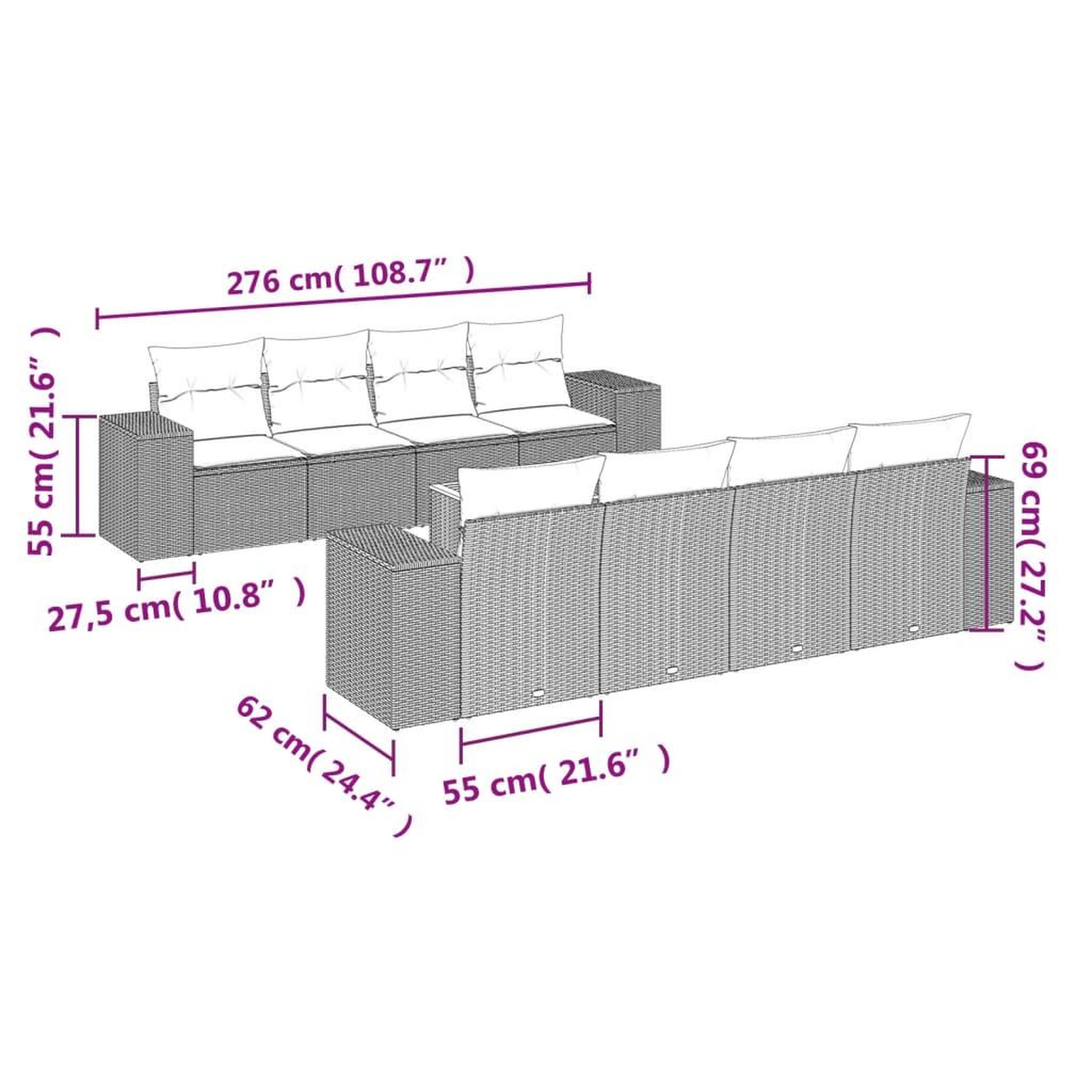Voir la diapositive 3 : VIDAXL Salon de jardin 9 pcs avec coussins gris resine tressee