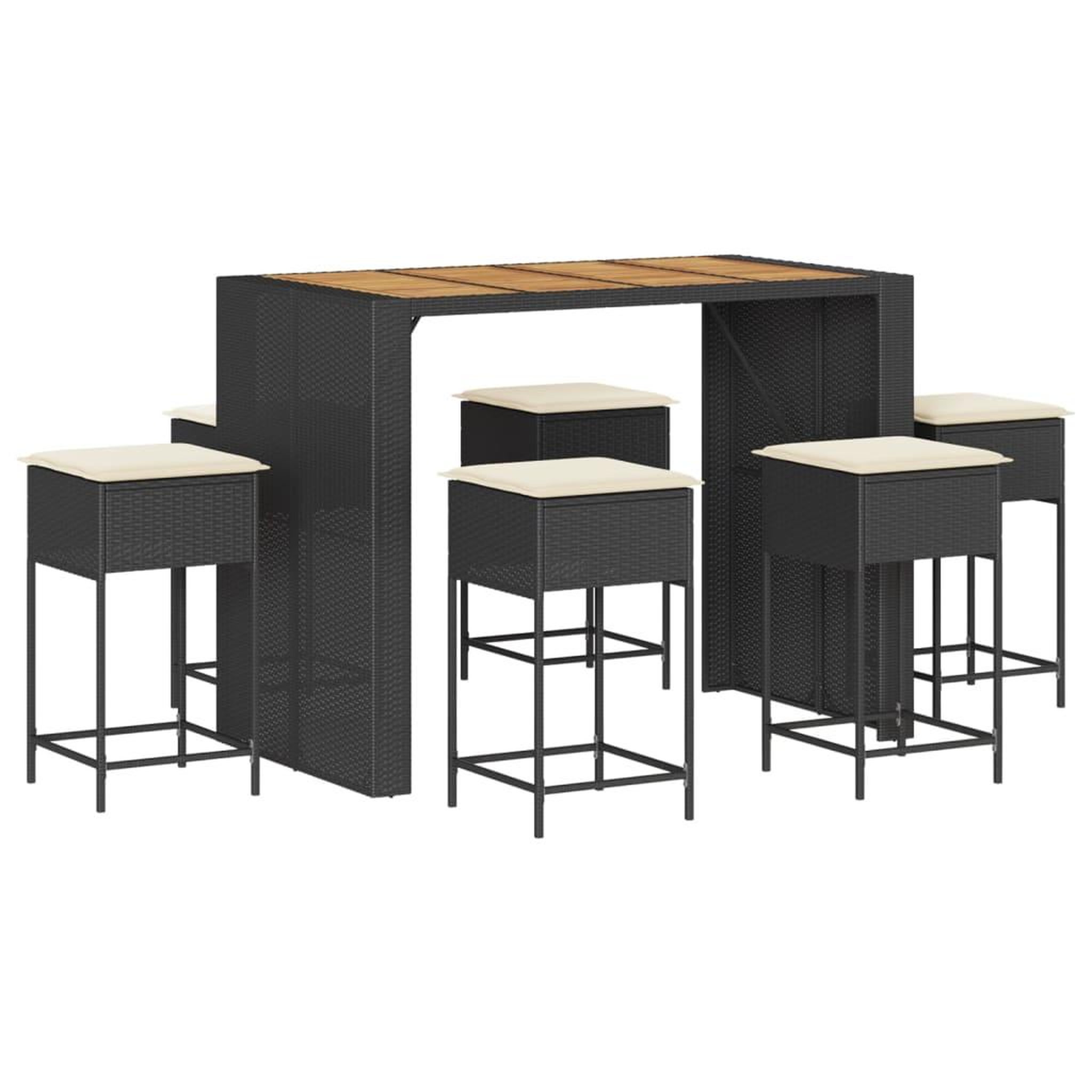 Voir la diapositive 2 : VIDAXL Ensemble de bar de jardin 7 pcs avec coussins noir poly rotin