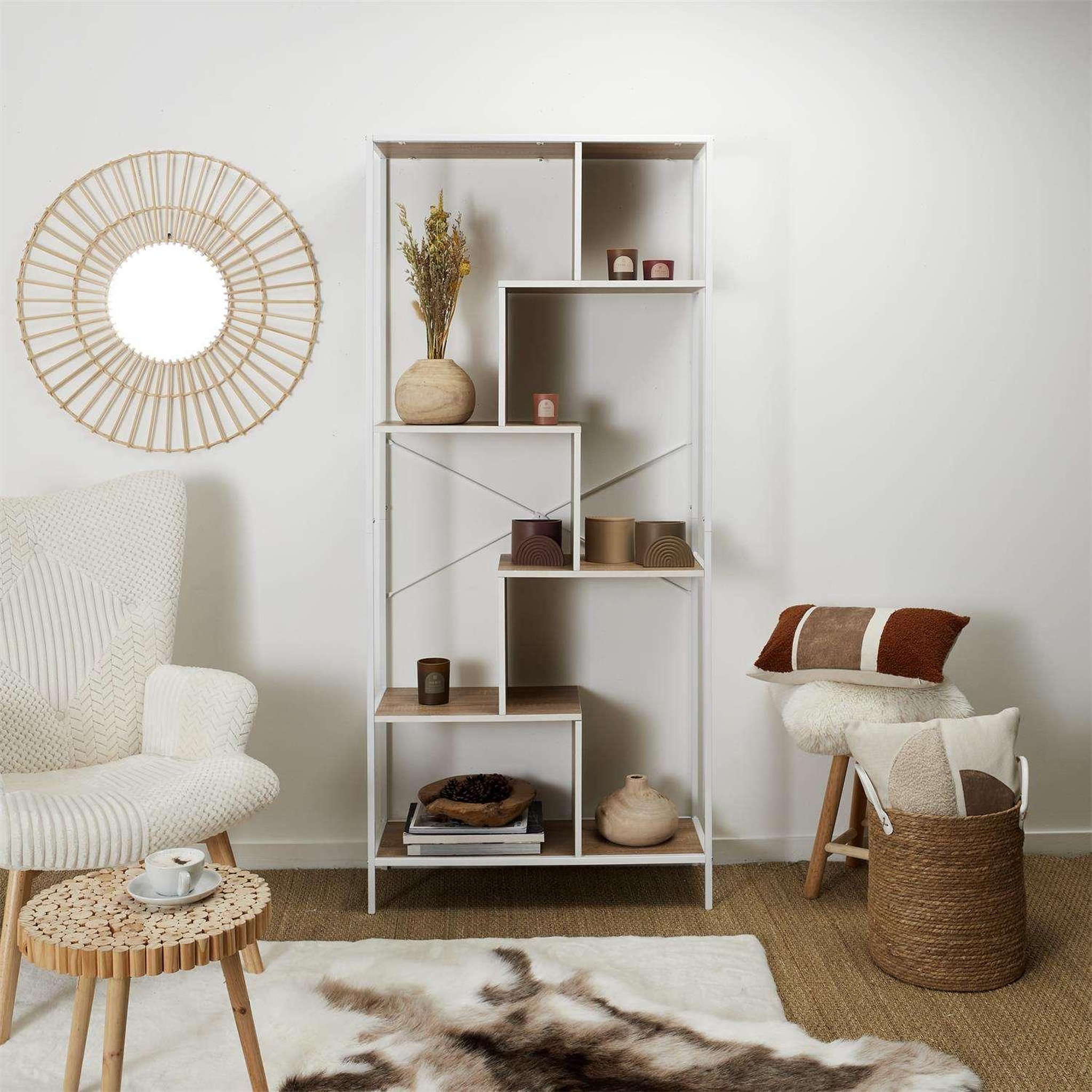 Voir la diapositive 2 : The Home Deco Factory Etagère en bois et métal edison - h. 180 cm - blanc et marron