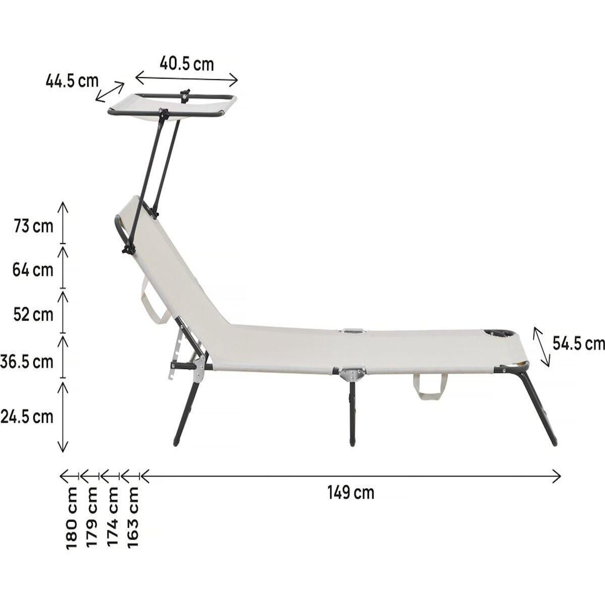 Habitat et Jardin Bain de soleil pliable  Lazy  - Avec pare soleil - Beige